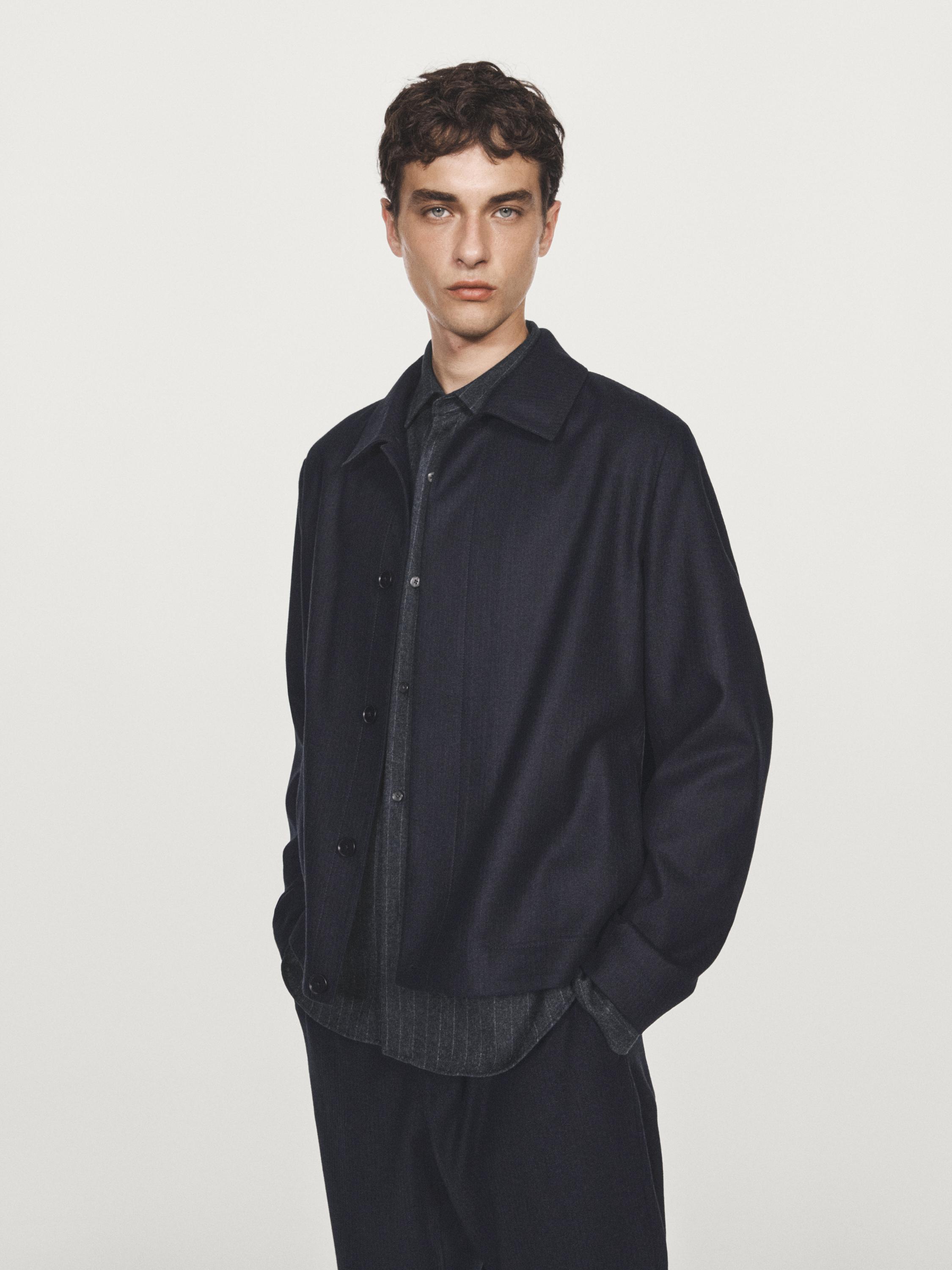 قميص سميك فلانلة بمظهر مضلع صوف 100%