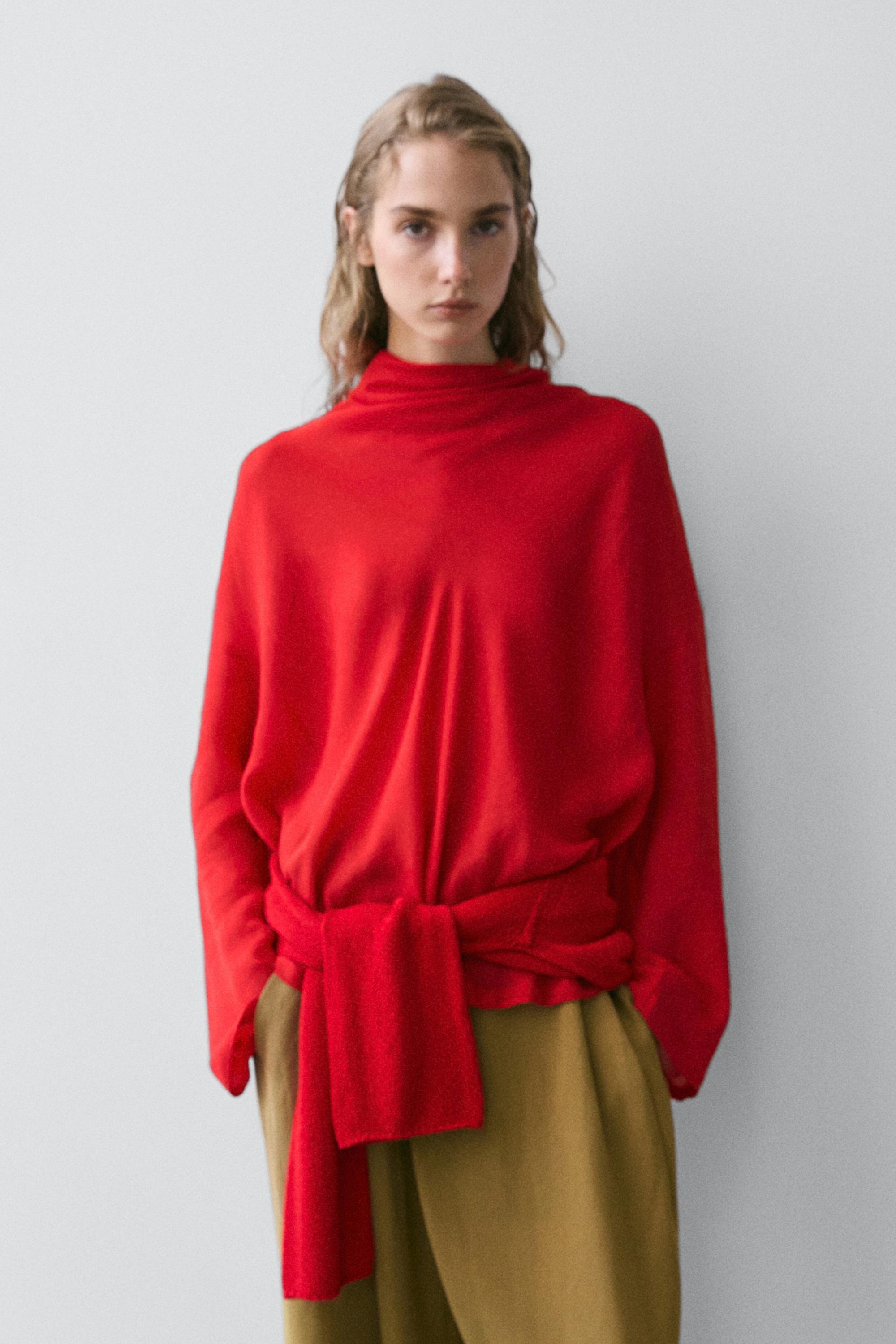 Flowing blouse with draped collar — CORAL