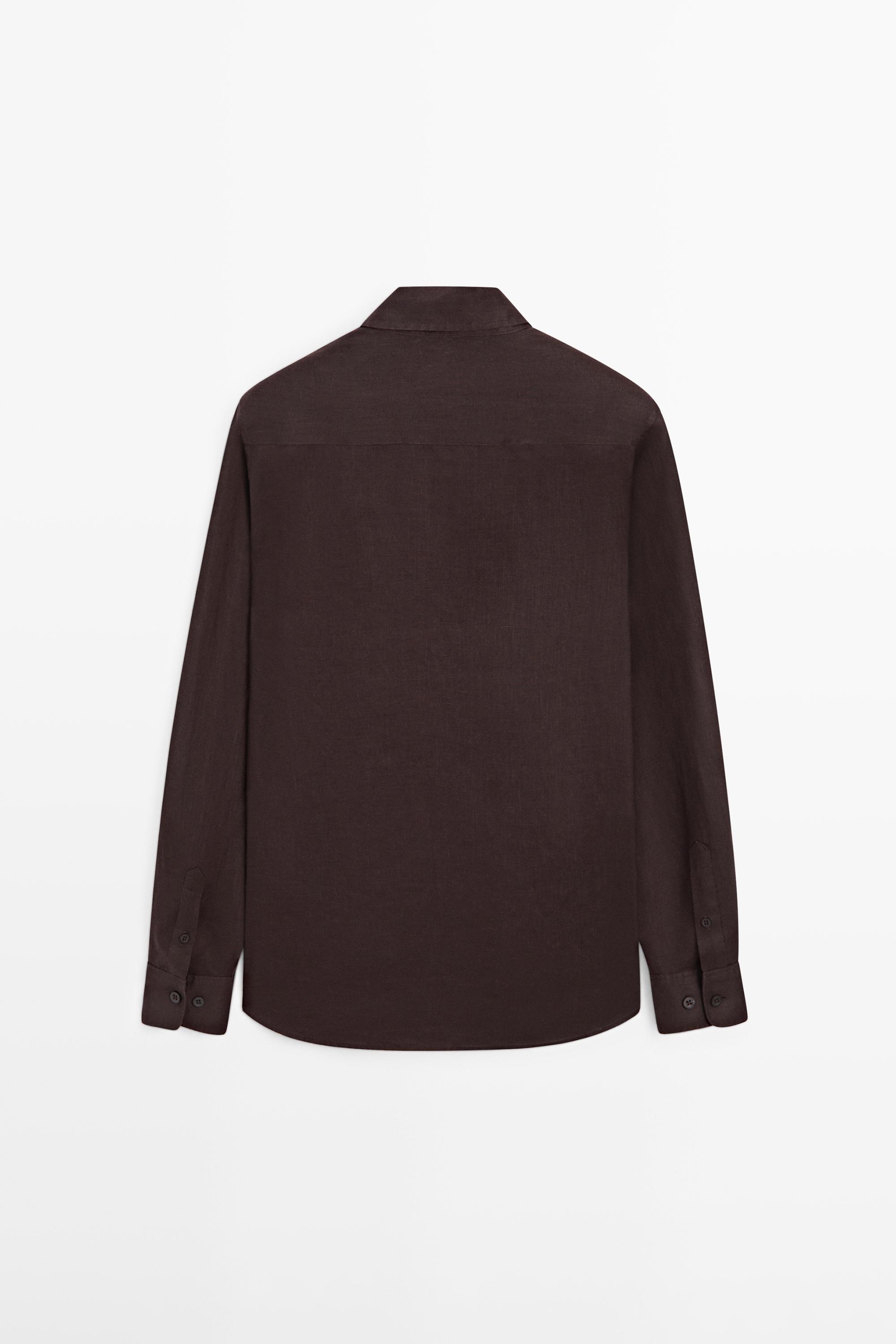 100% linen slim fit shirt — BURGUNDY