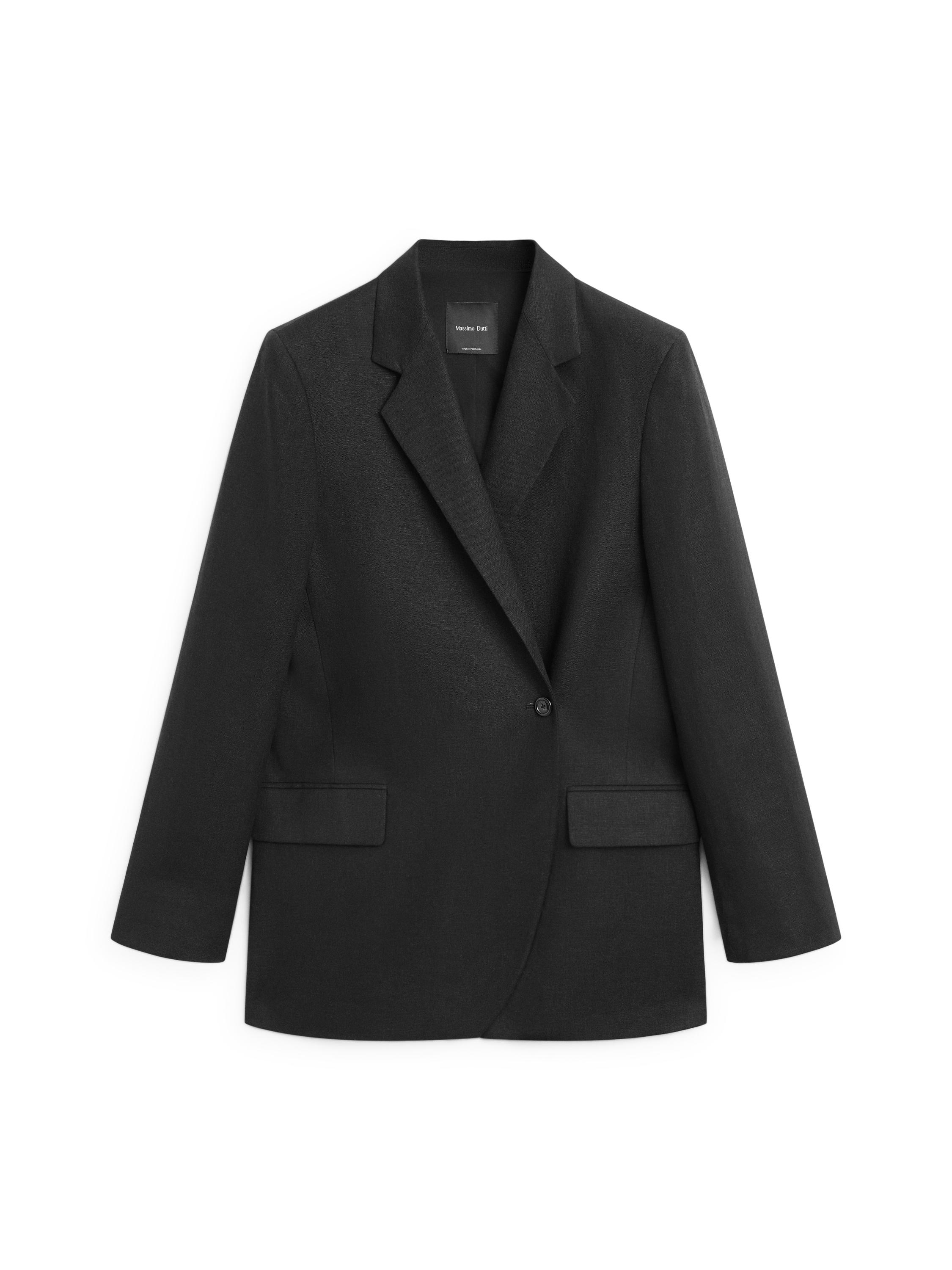 100% linen double-breasted blazer — BLACK