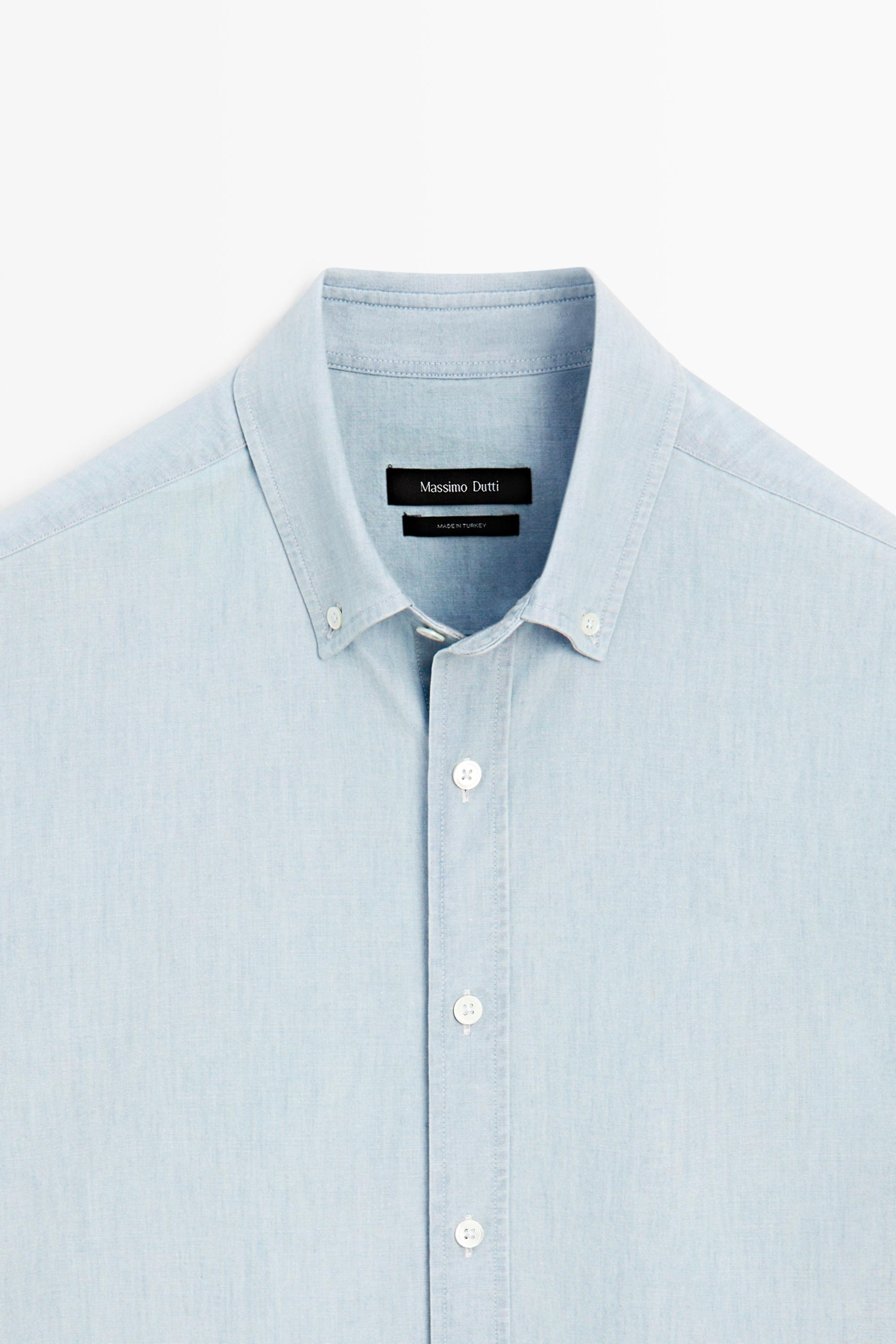 Slim fit 100% cotton denim shirt — SKY BLUE
