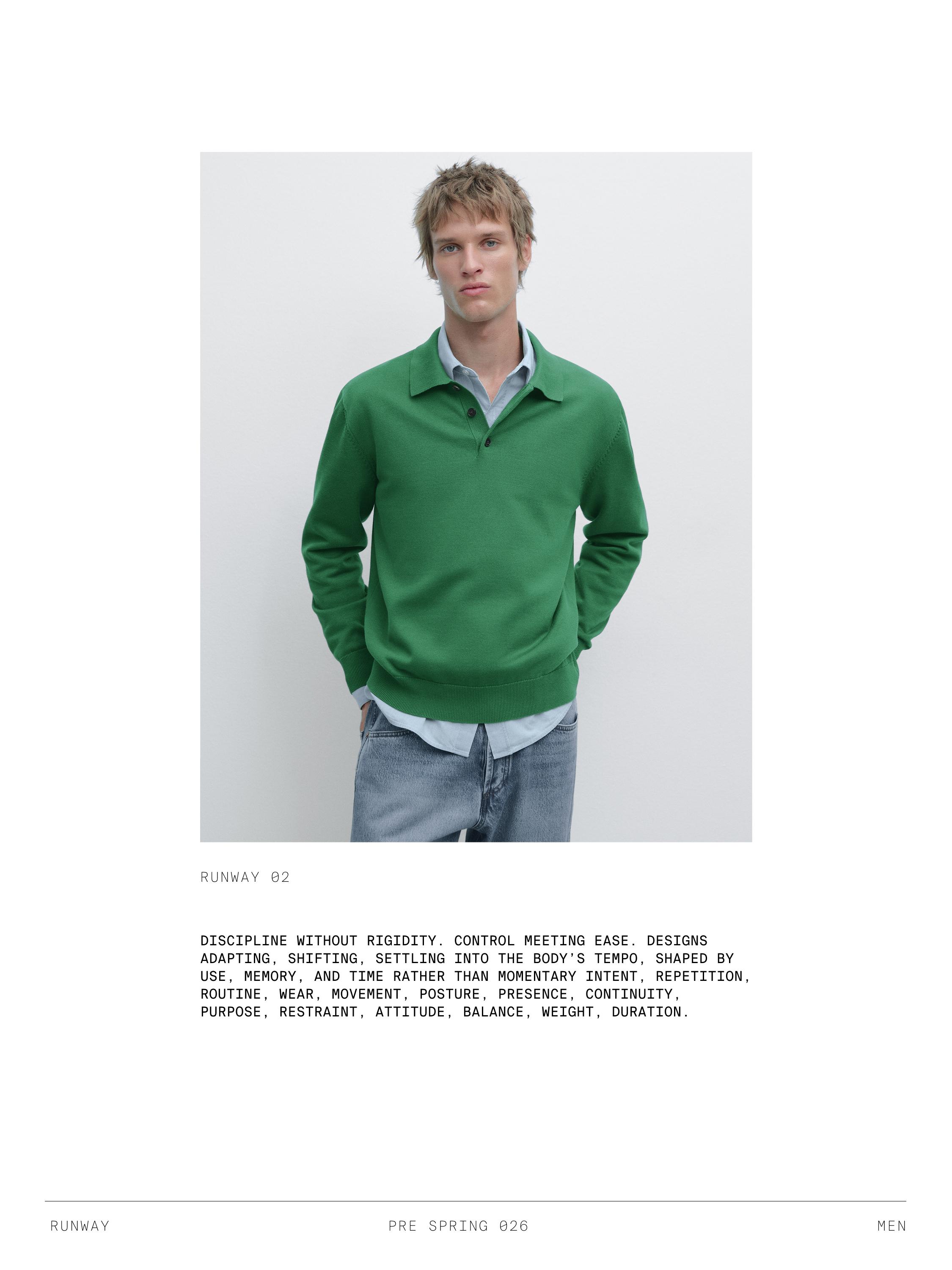 Cotton knit polo collar sweater — Green billiard