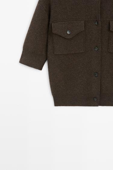 Short sleeve knit cardigan with pockets — BROWN 7