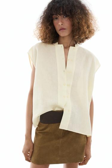 Flowing 100% linen shirt with button detail — YELLOW 3