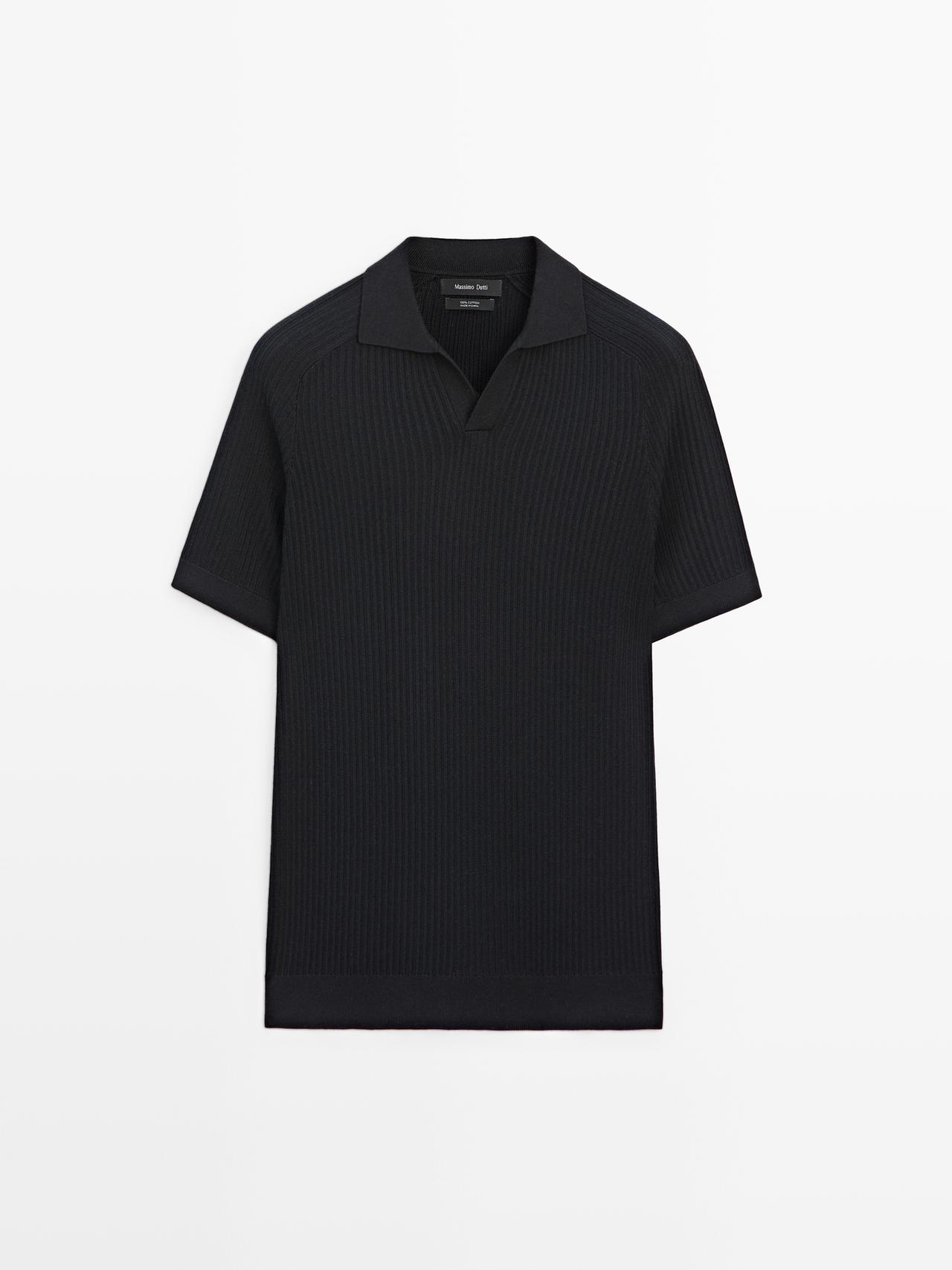 Massimo Dutti - Heren - Katoenen Geribbelde Polotrui - Marineblauw - M