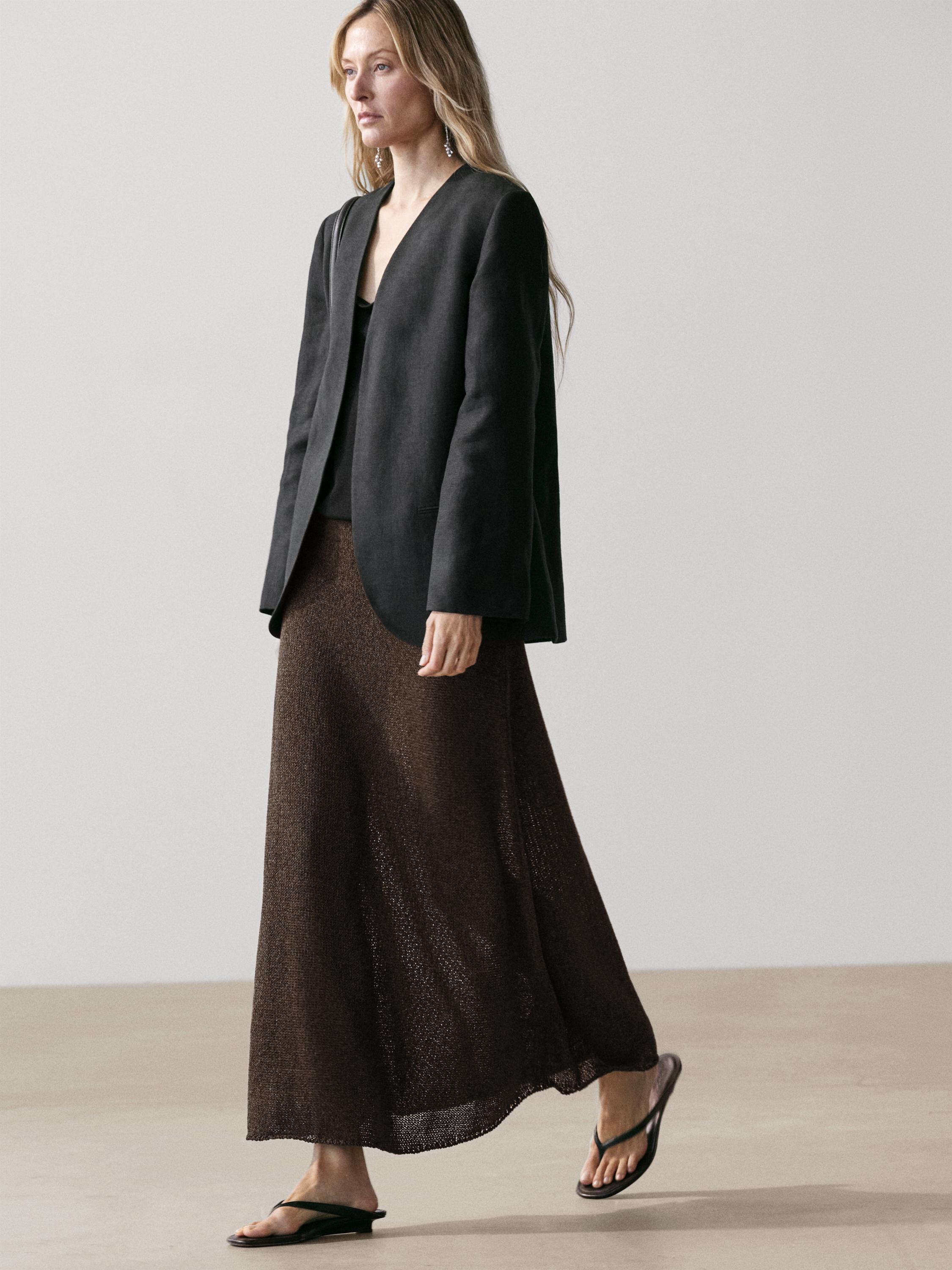 Long cotton blend knit skirt — Chocolate