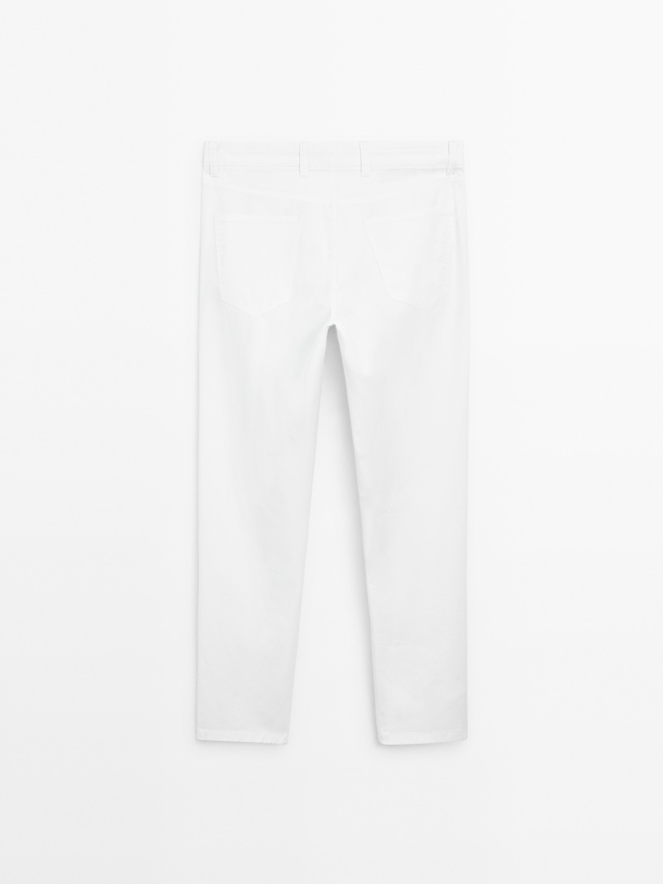 Slim-fit lightweight textured weave denim trousers