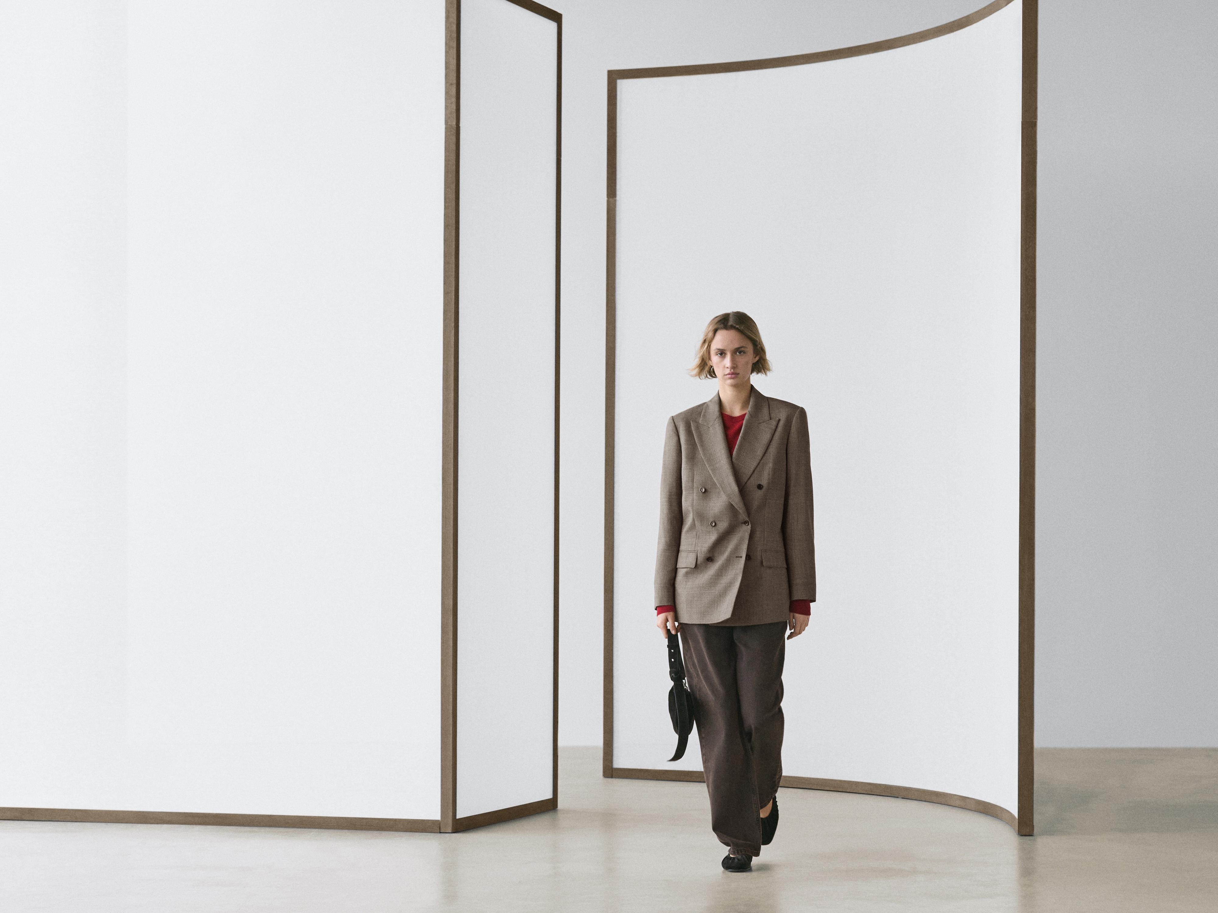 100% wool check suit blazer — BEIGE