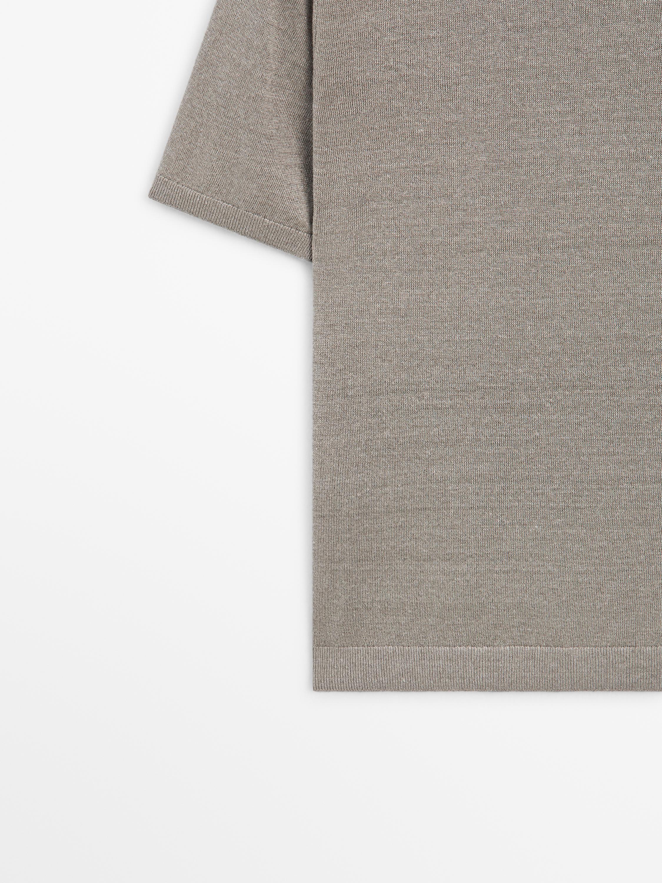 Lightweight 100% linen knit T-shirt — NATURAL GREY