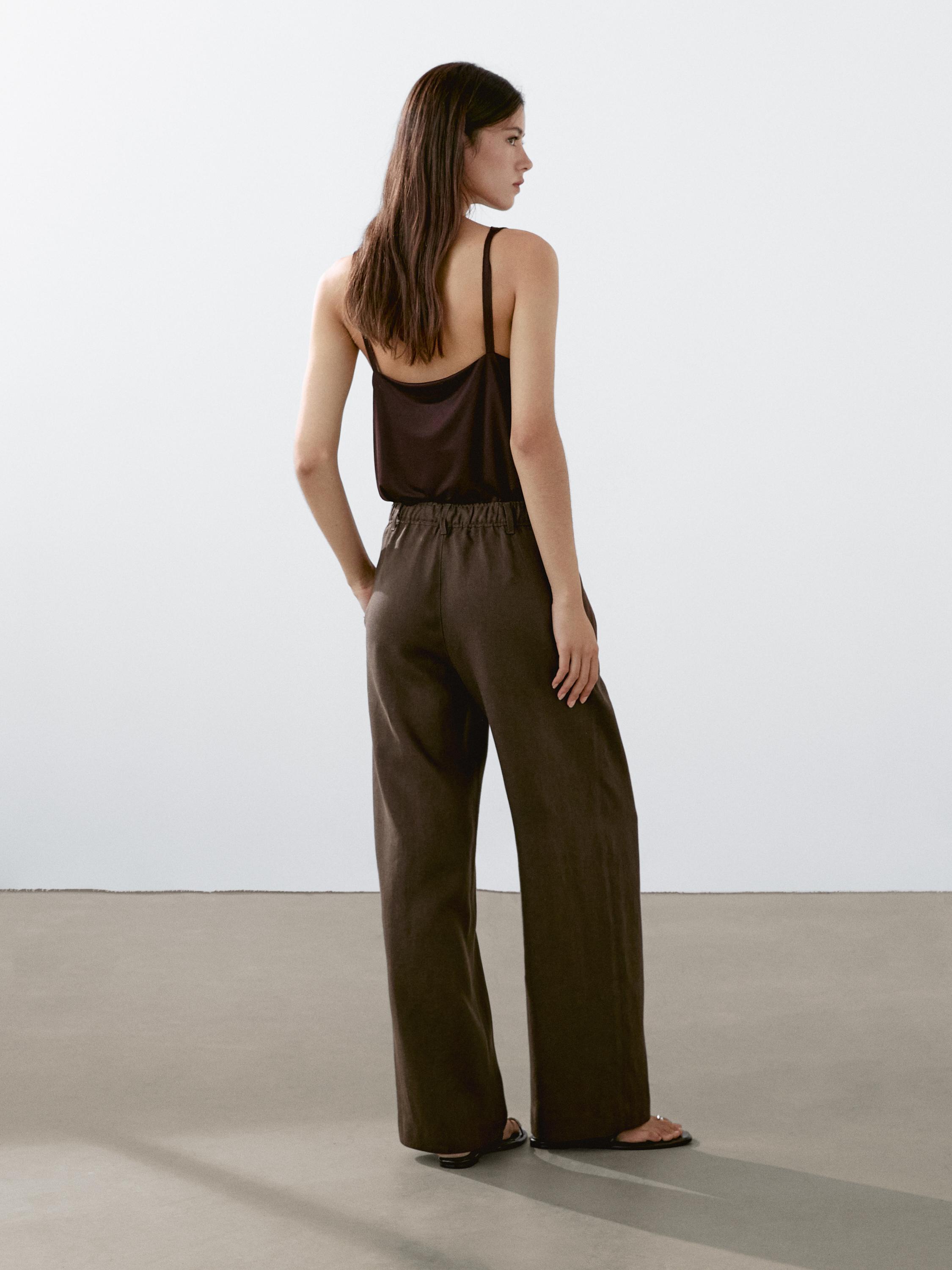100% linen triple darted trousers