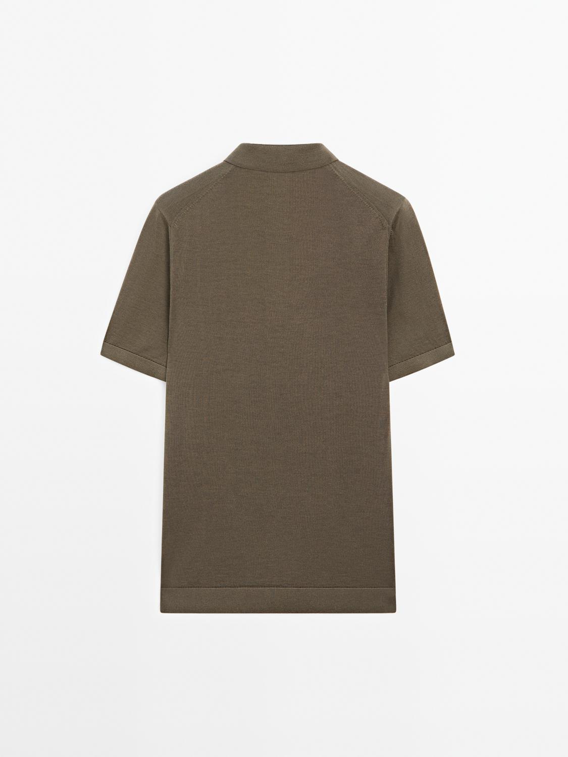 Short sleeve wool blend knit polo shirt