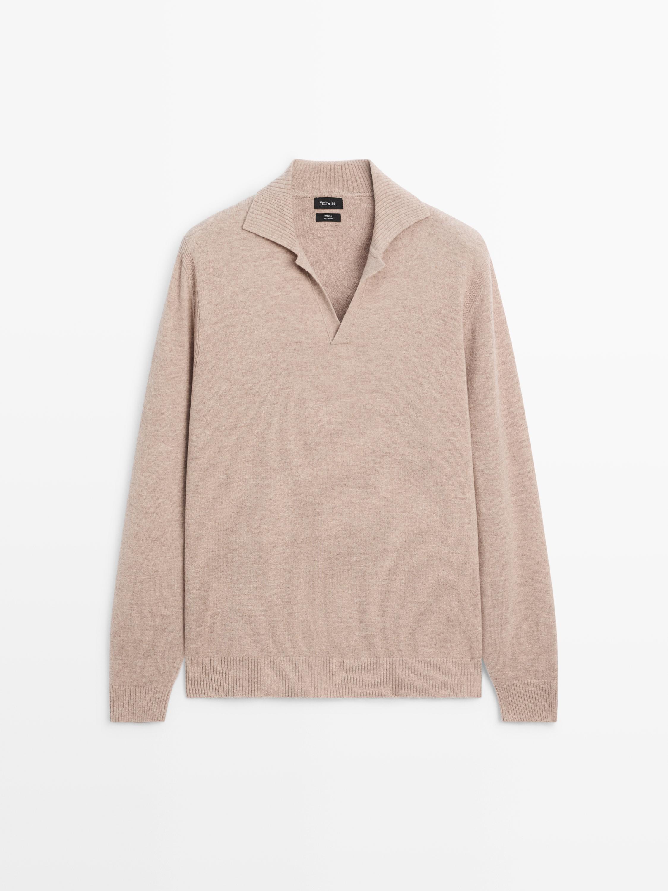 Μάλλινο πλεκτό πούλοβερ πόλο με λαιμόκοψη V
