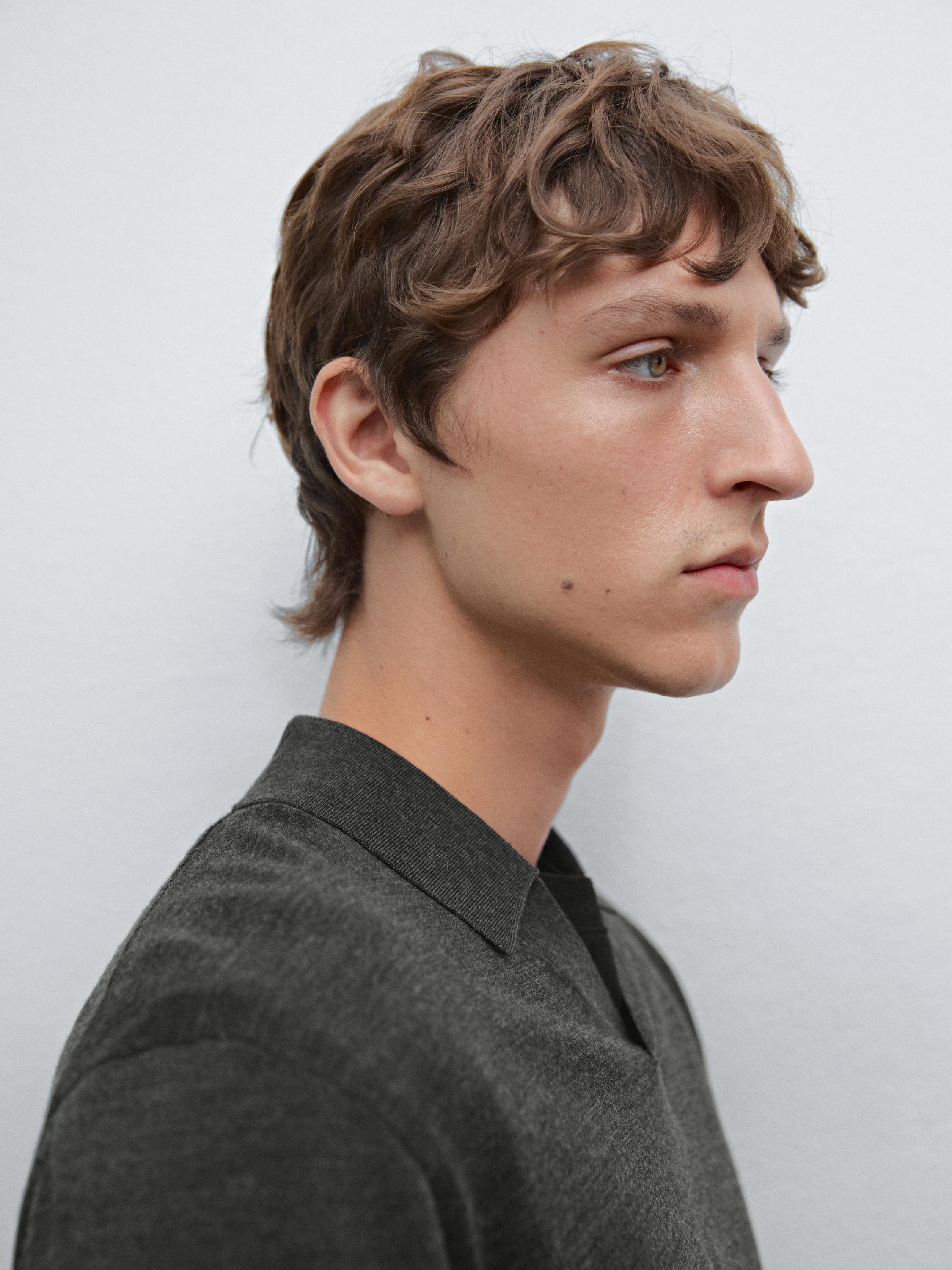 100% merino wool knit polo sweater