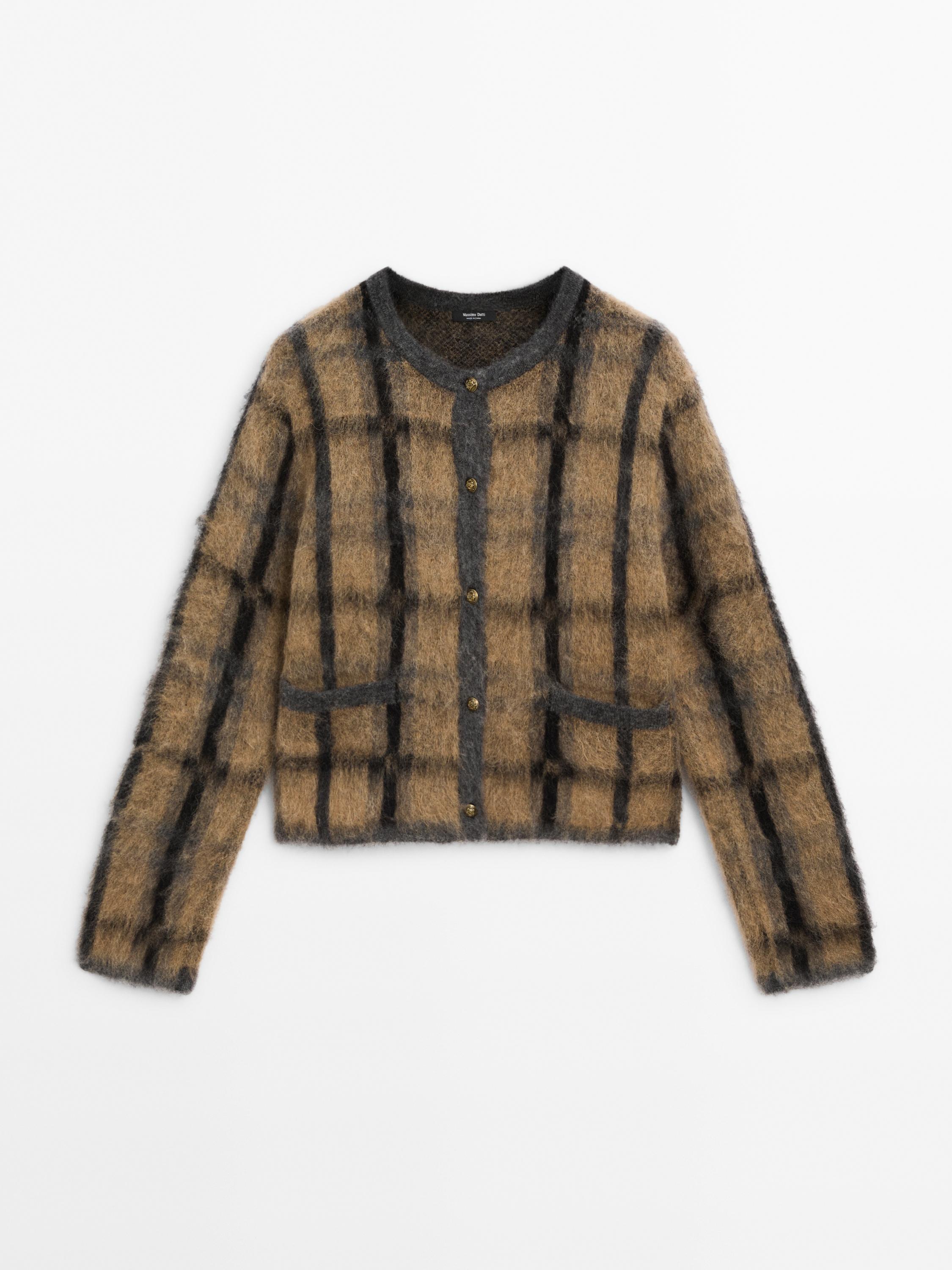 Cardigan à carreaux laine mélangée