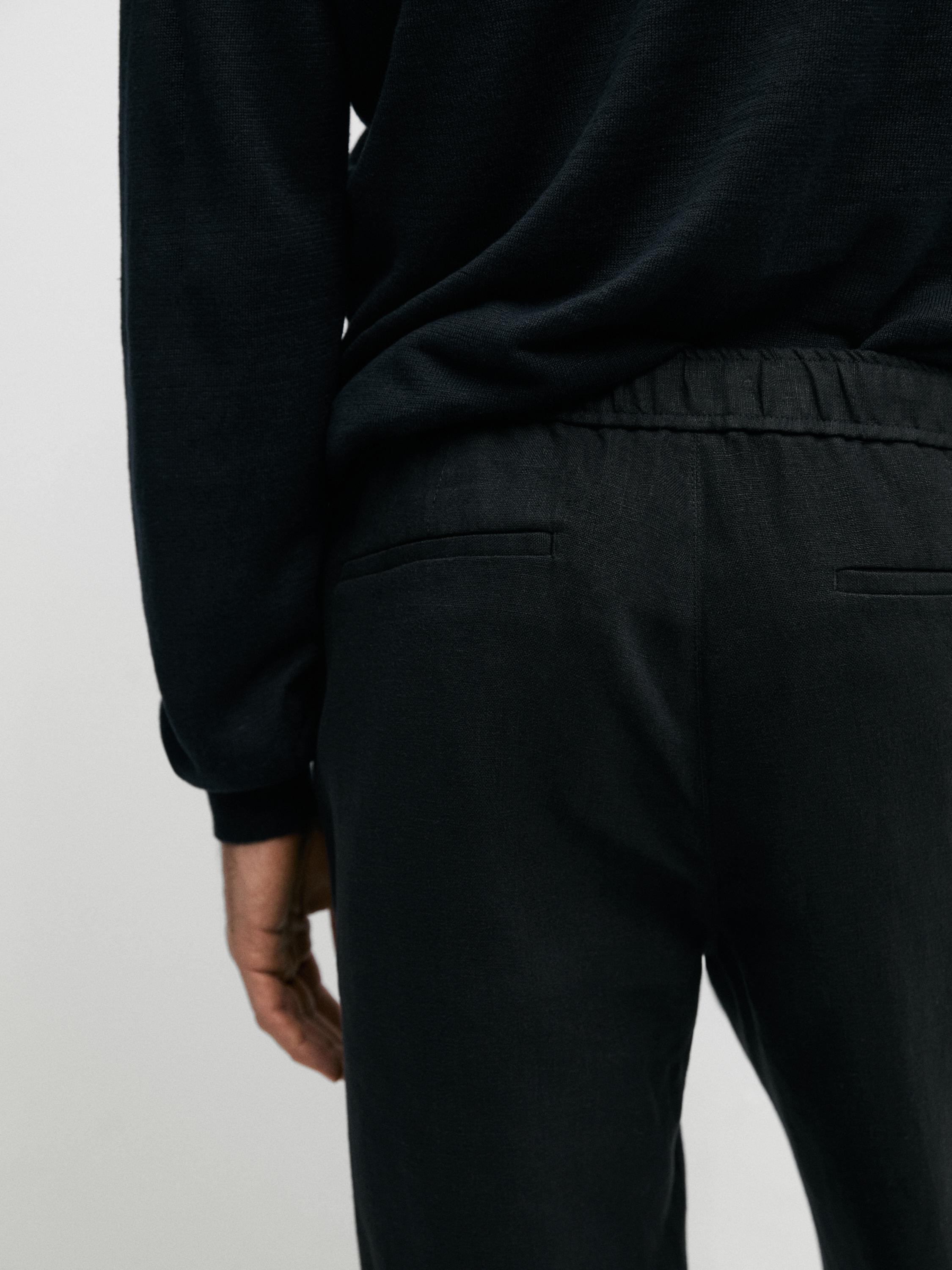 Linen jogger fit pants — BLACK