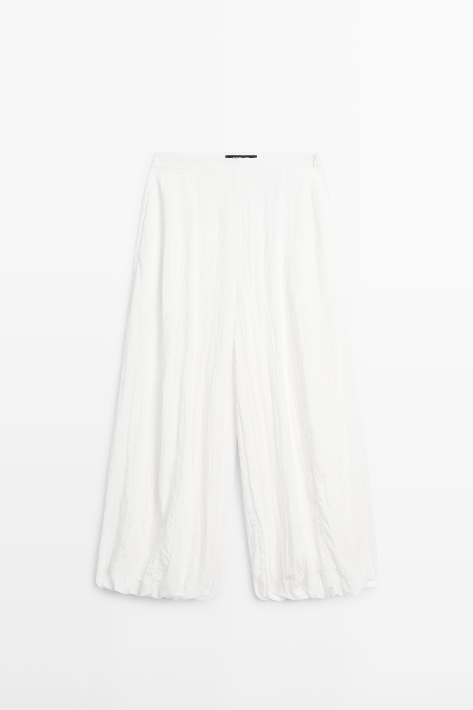 Flowing sarouel trousers with textured detail — WHITE