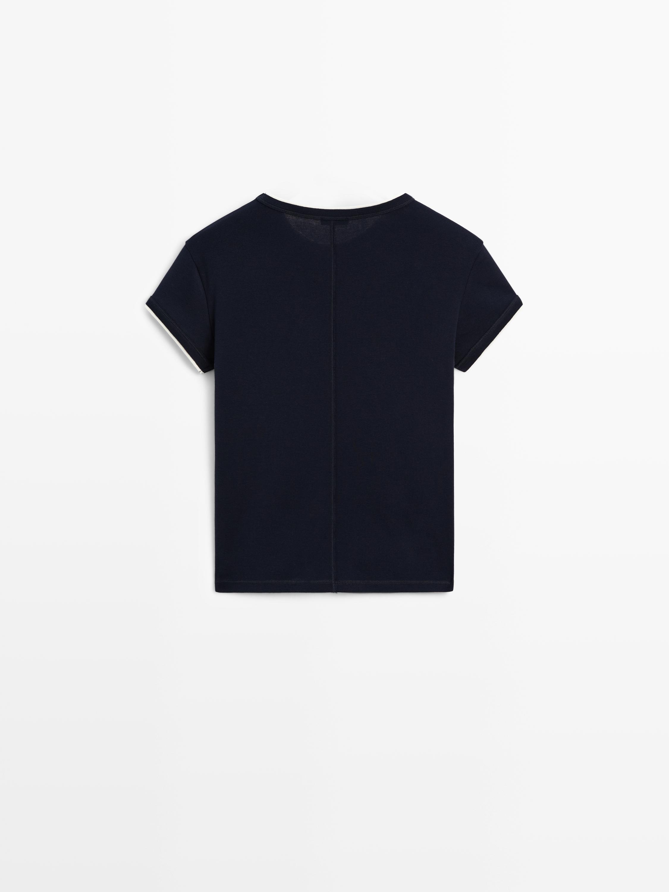 100% cotton contrast ribbed T-shirt