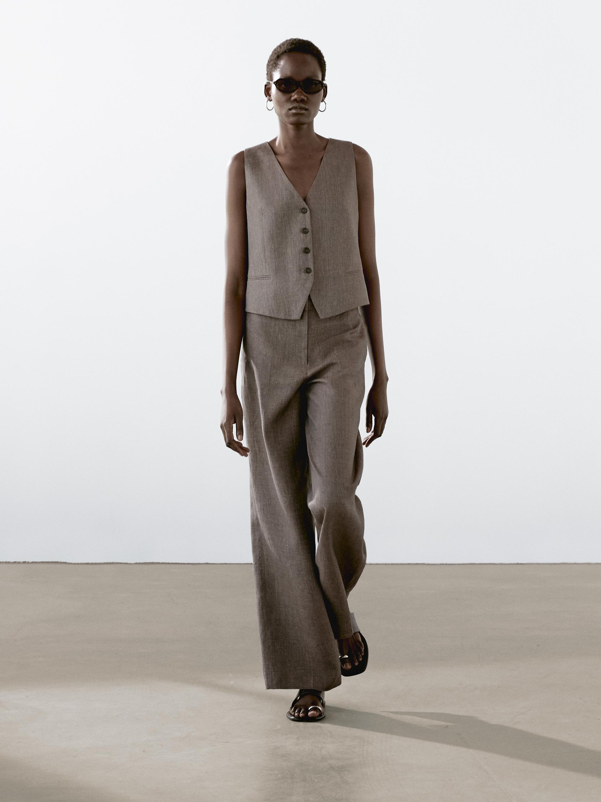 Gilet Sartoriale 100% Lino - Azzurro Grigio - L - Massimo Dutti - Femminile