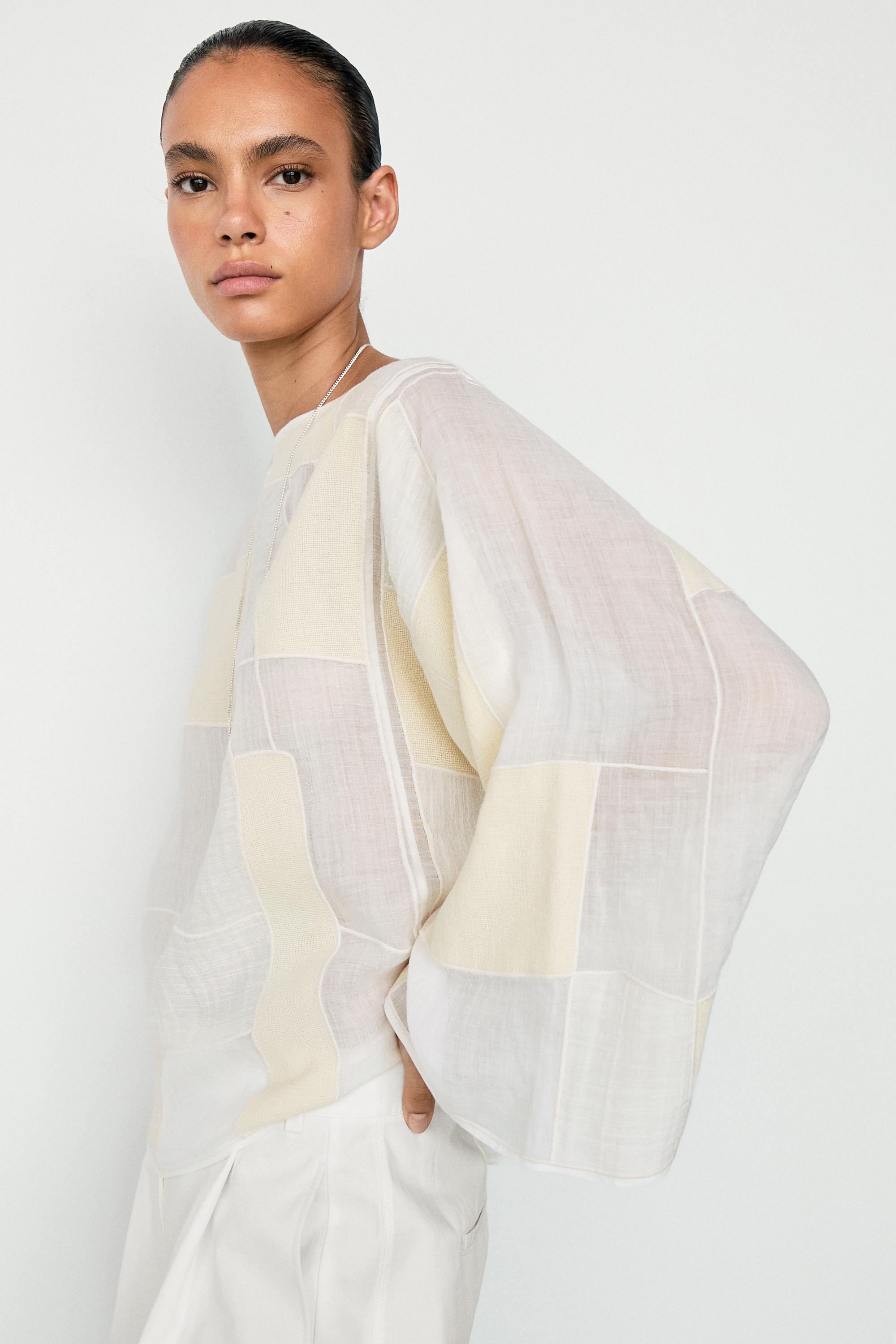 Patchwork print boat neck blouse — Off white