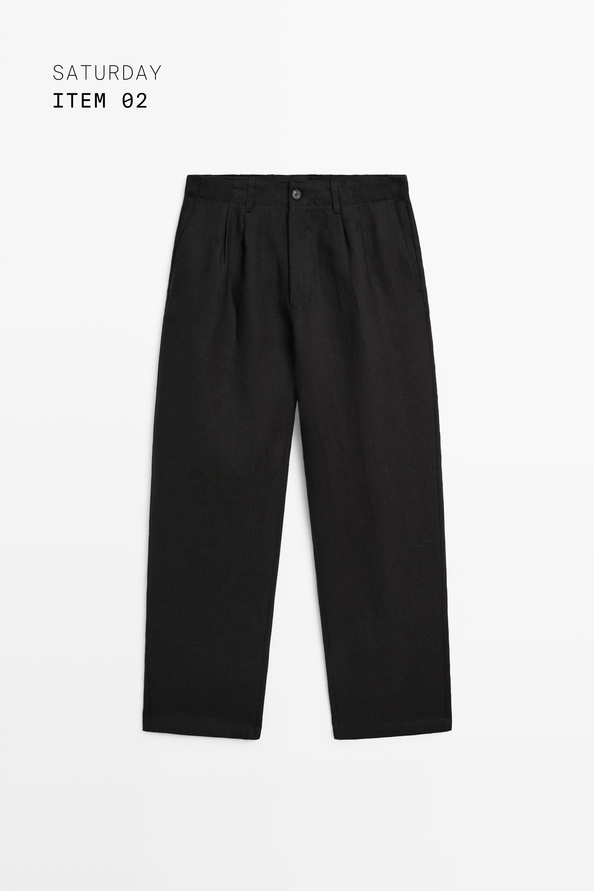 100% linen pants with dart detail — BLACK