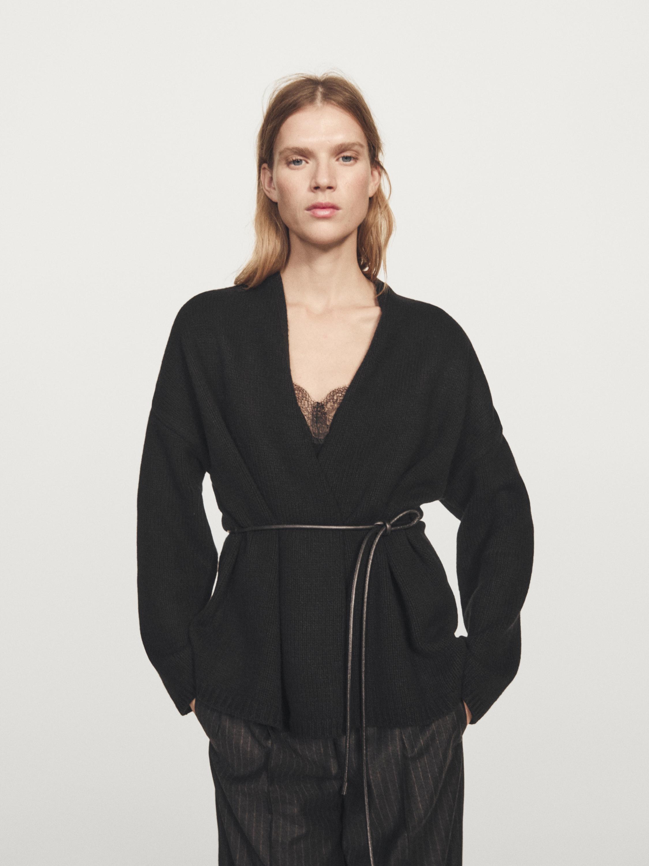 Длинный трикотажный кардиган с поясом