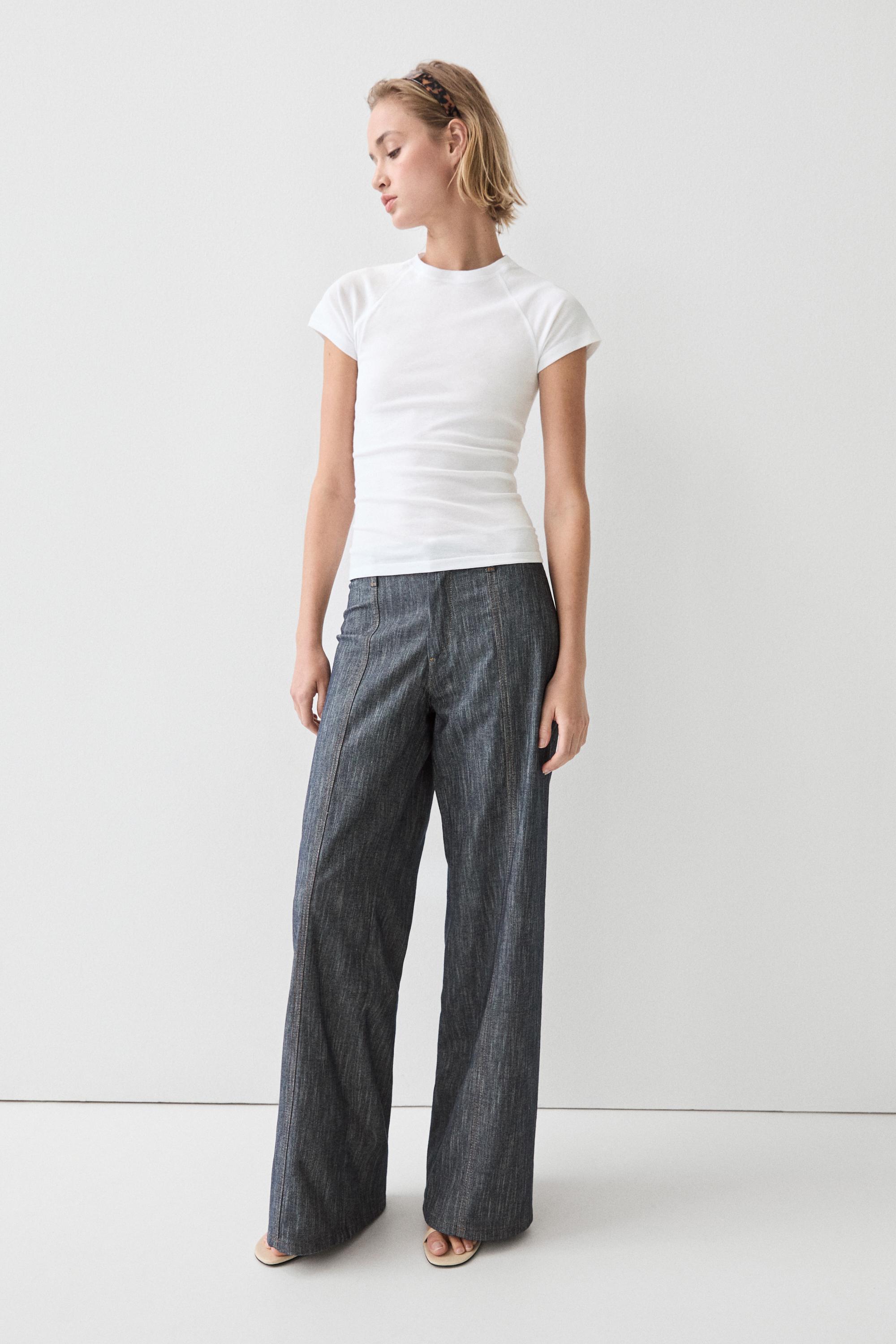 High-waist palazzo denim pants co-ord — DARK BLUE