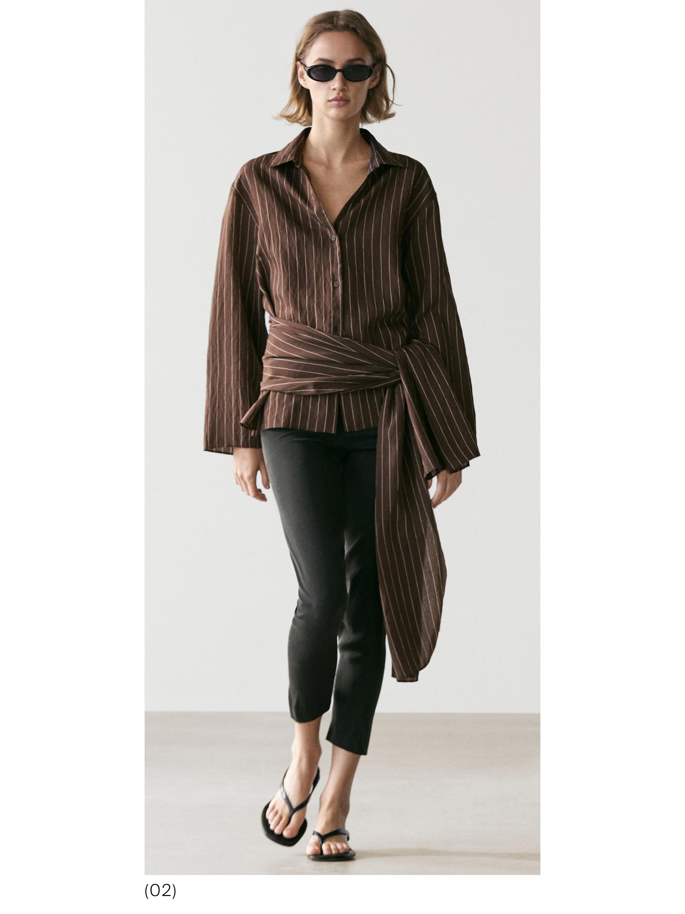 Striped shirt with scarf detail — BROWN