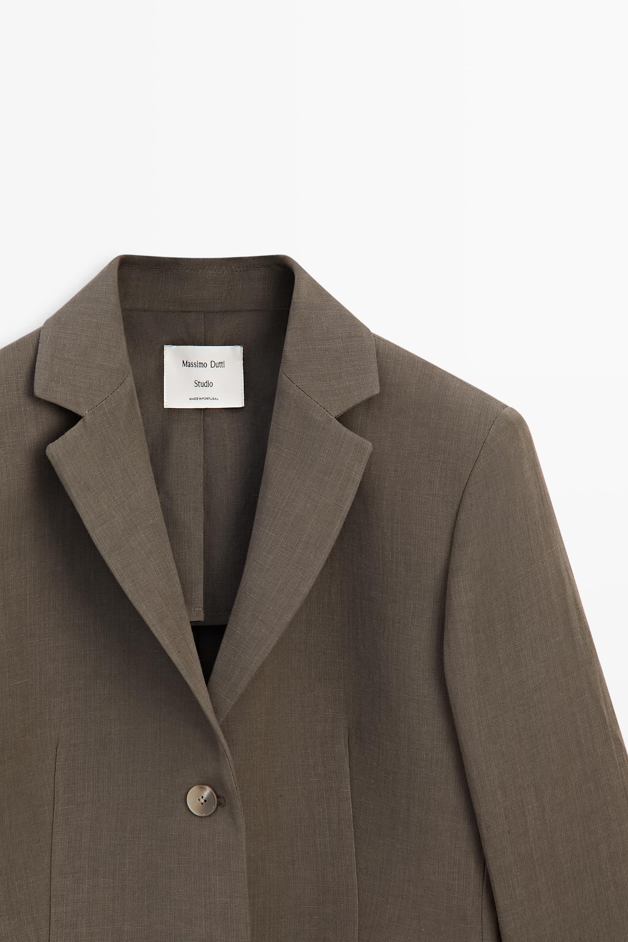 Tailored linen-blend blazer - STUDIO — BROWN