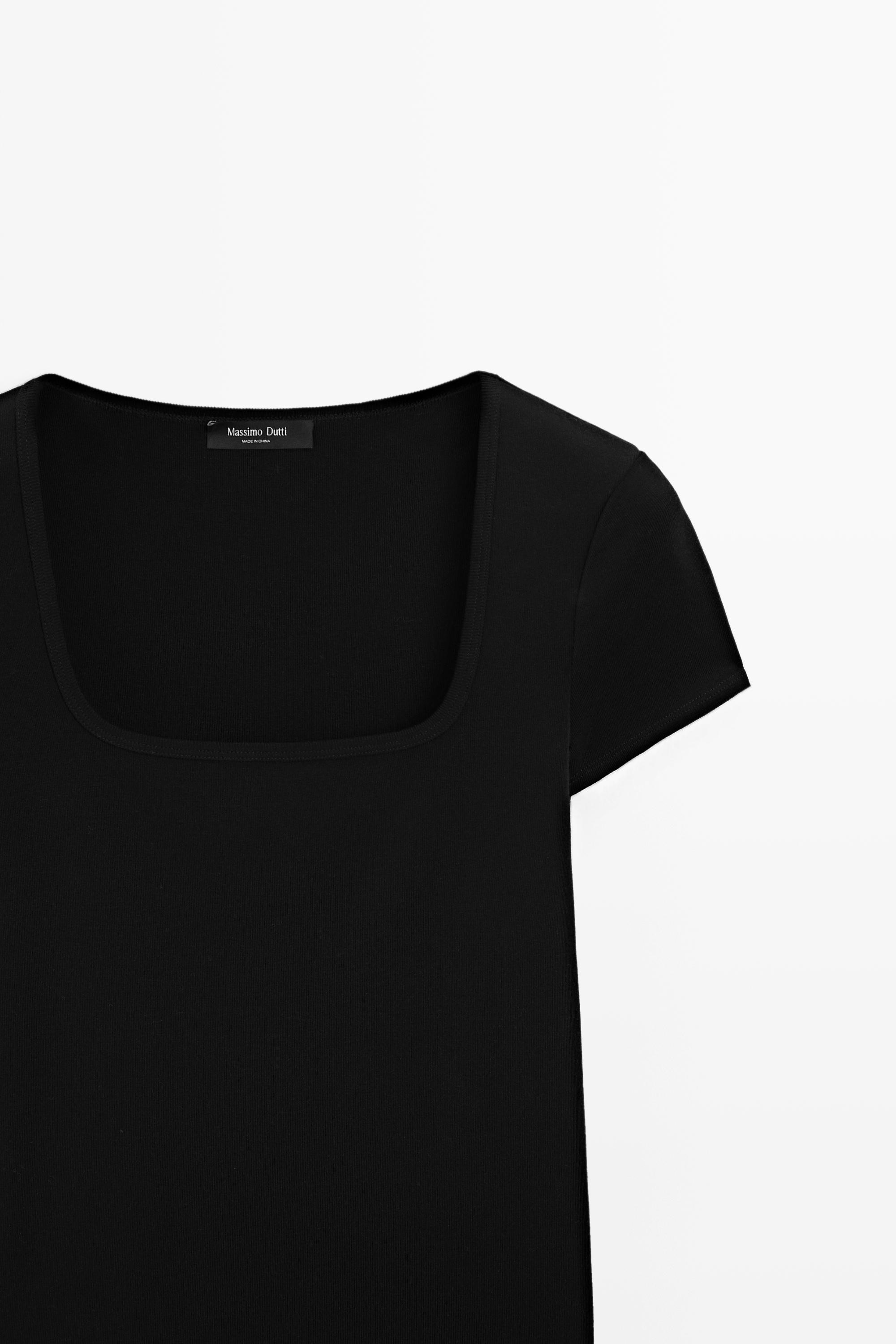Short sleeve square neckline T-shirt — BLACK
