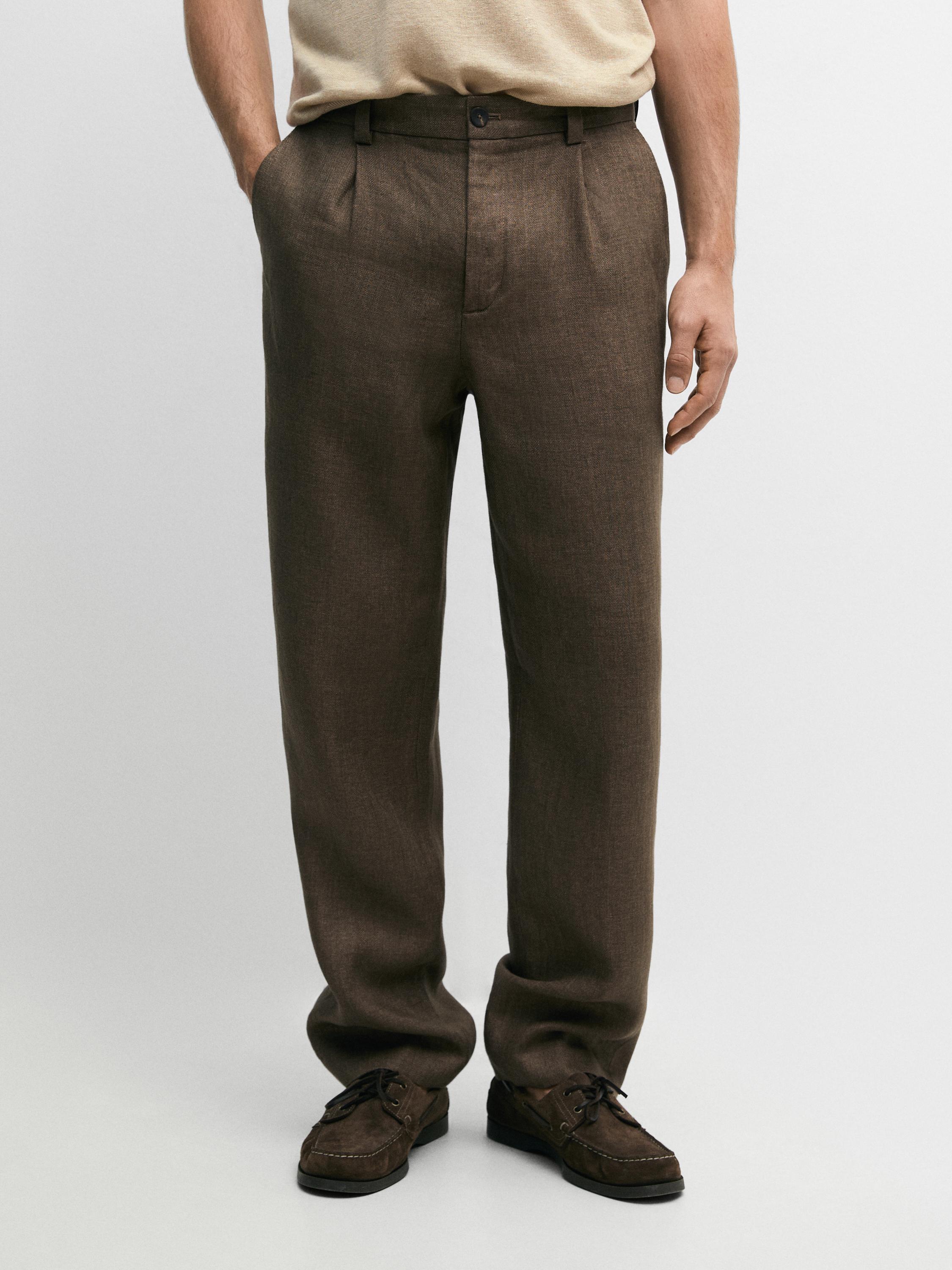 Total look linen trousers with herringbone detail — OCHRE