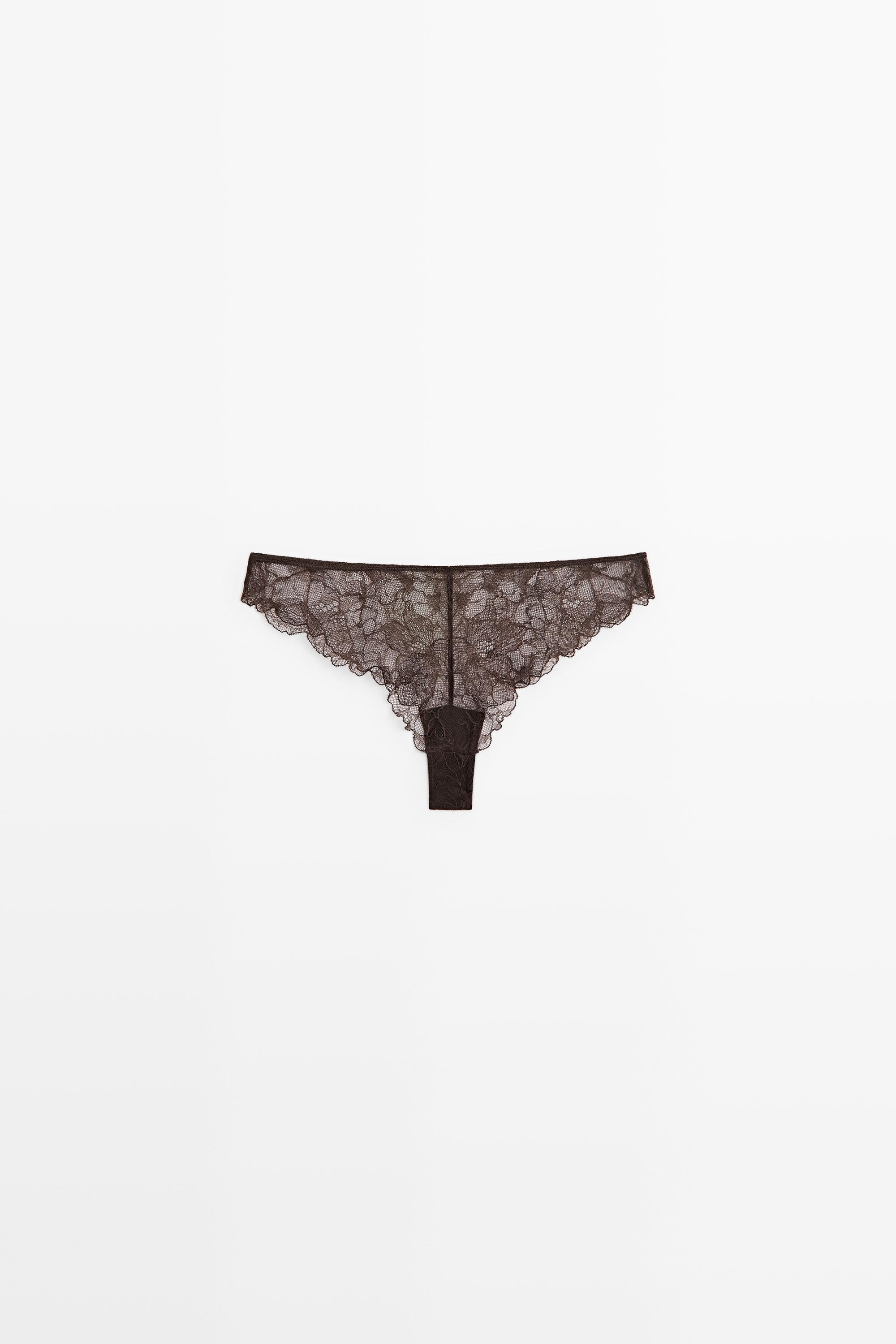 Floral lace briefs — BROWN