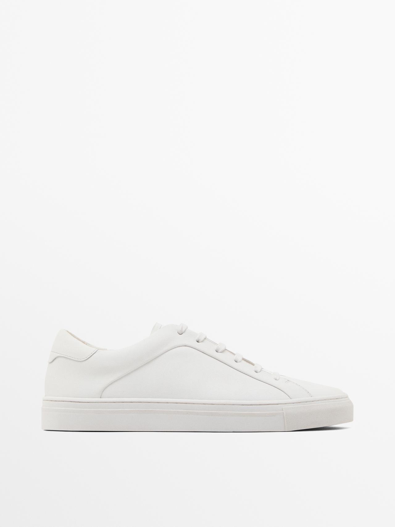 Massimo Dutti - Herre - Sneakers I Ruskind - Hvid - 40
