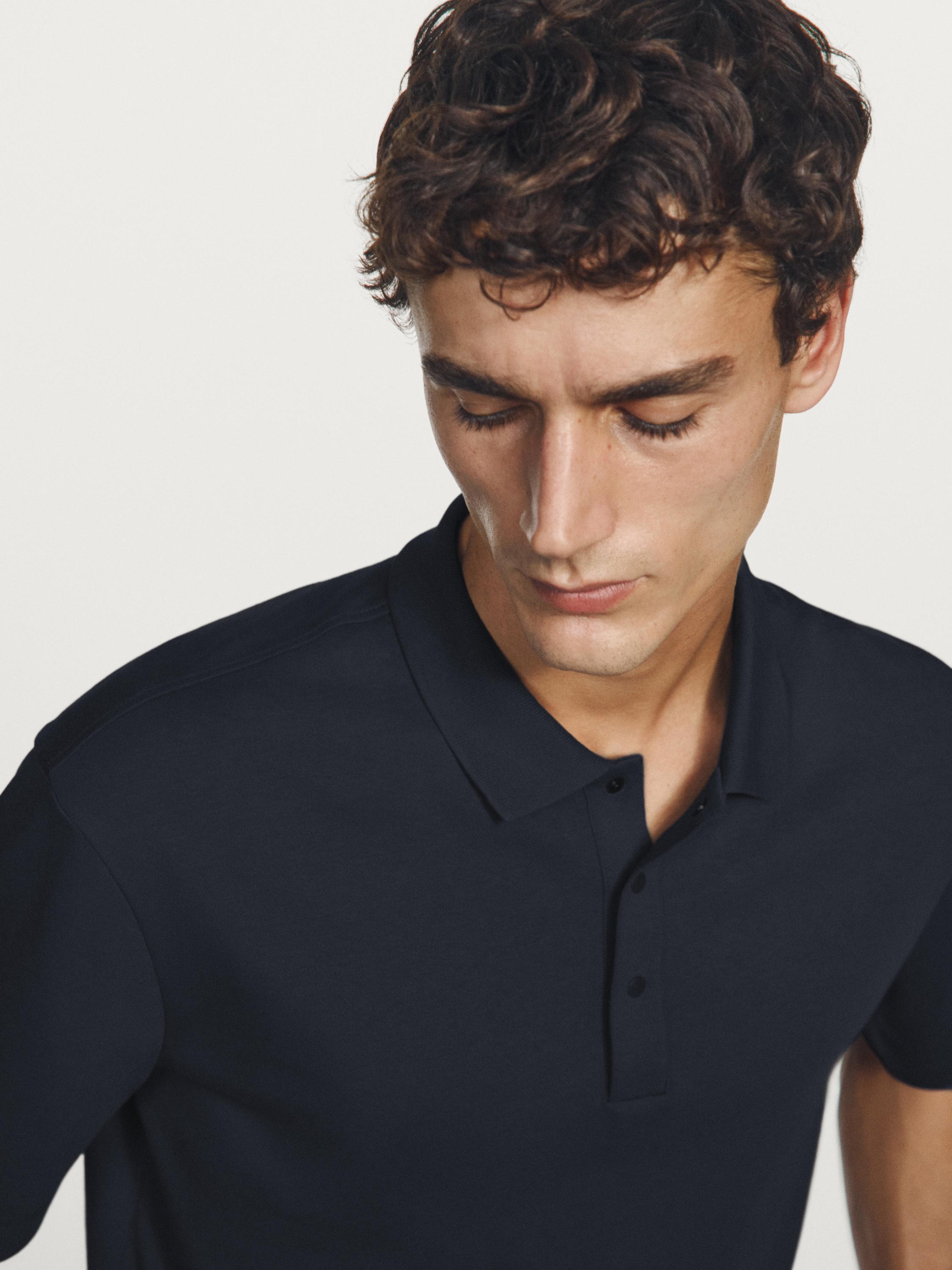 Short sleeve cotton polo shirt — NAVY BLUE