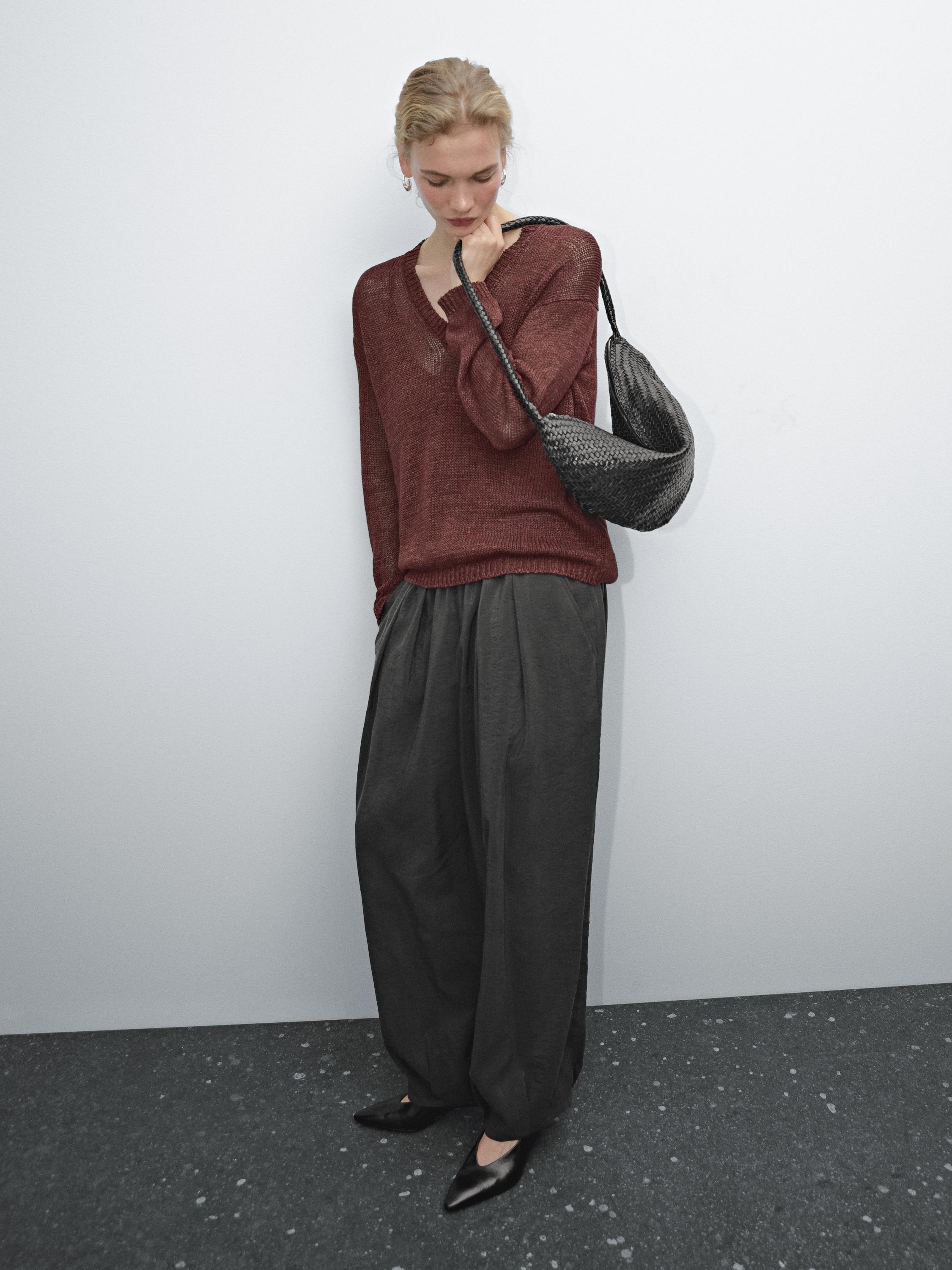 100% linen cutwork sweater