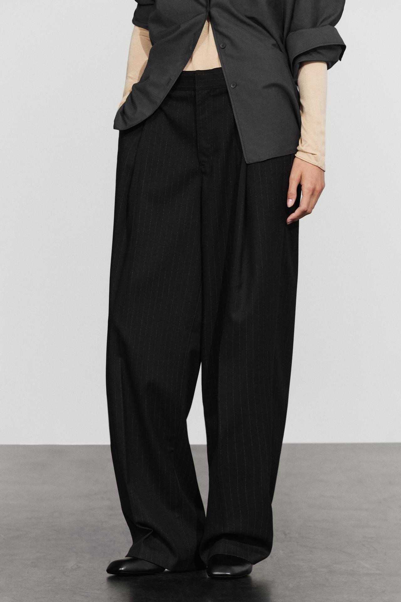 Pinstripe wide-leg pants — BLACK