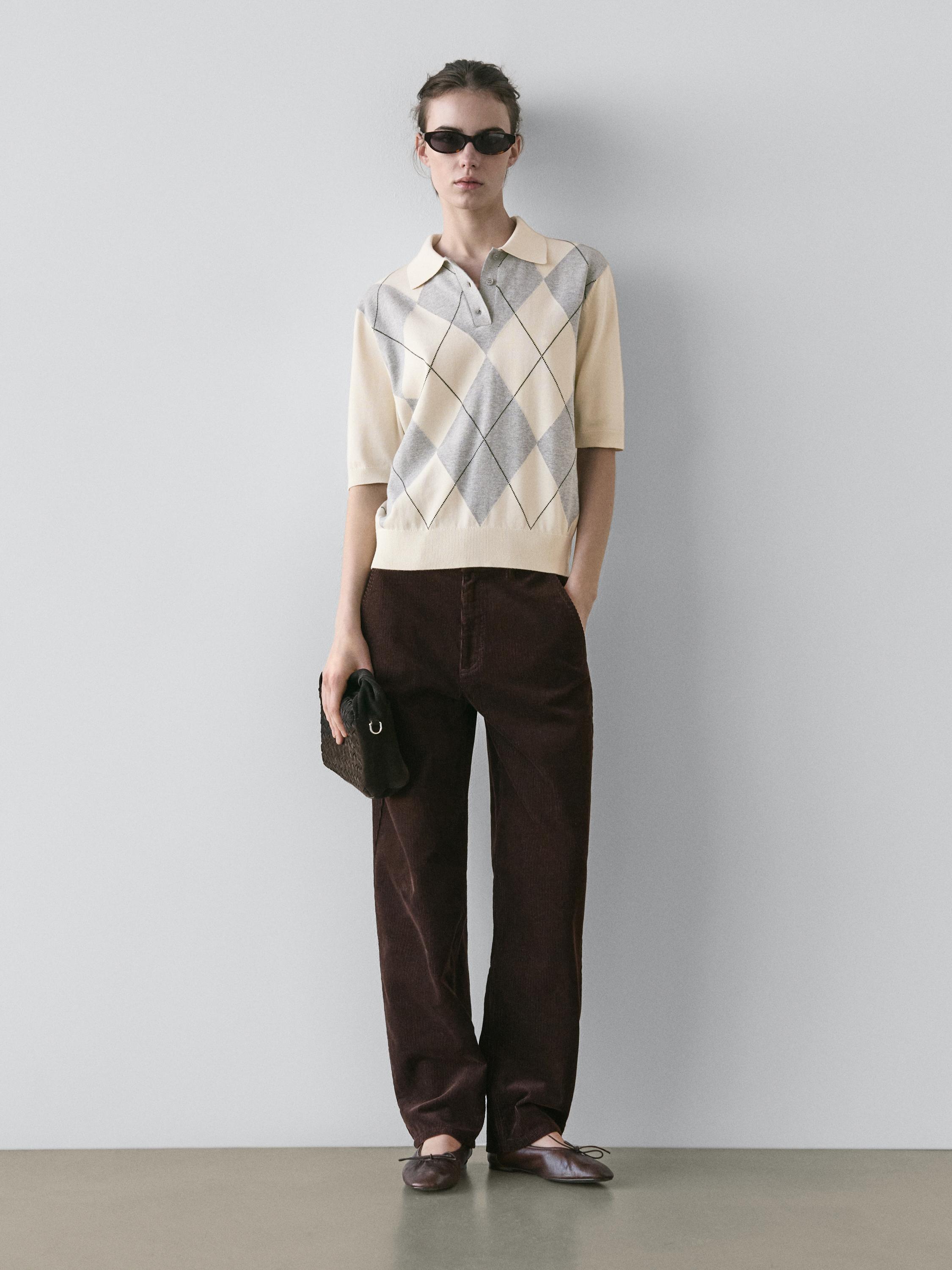 Argyle knit polo sweater