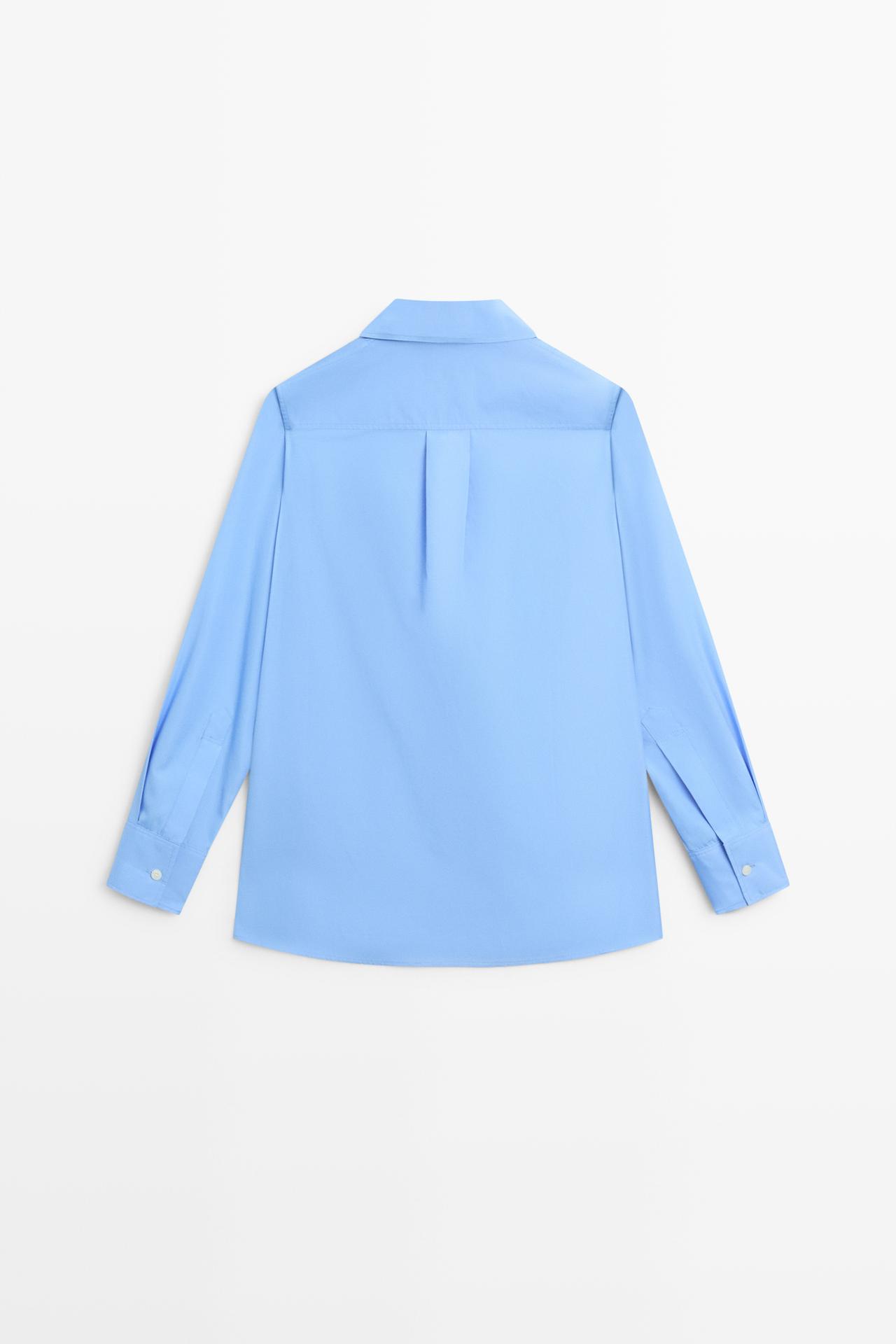Cotton poplin blouse with V-neck — INDIGO