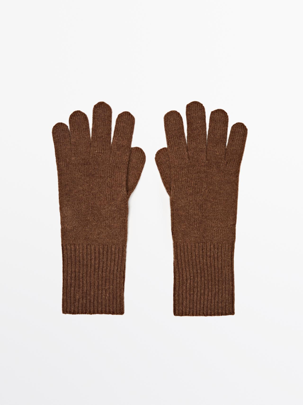 Massimo Dutti - Dames - Tricot Handschoenen Van Wolmix - Bruin - M