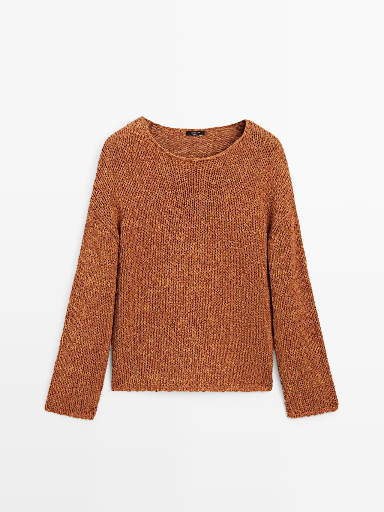 Massimo Dutti - Dames - Tricot Trui Van Katoenmix Met Opengewerkt Patroon - Brandor. - L