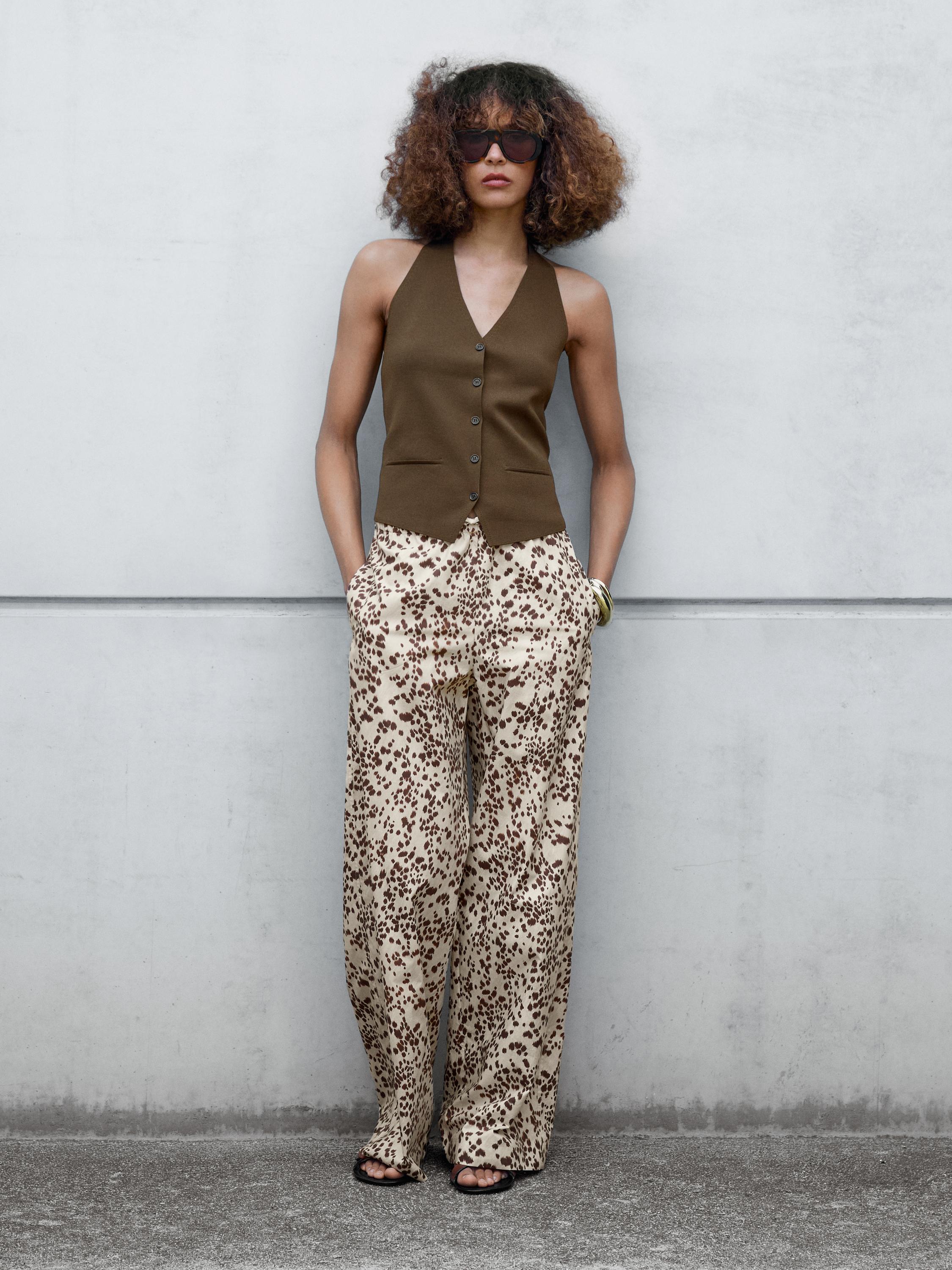 Animal print straight-leg trousers