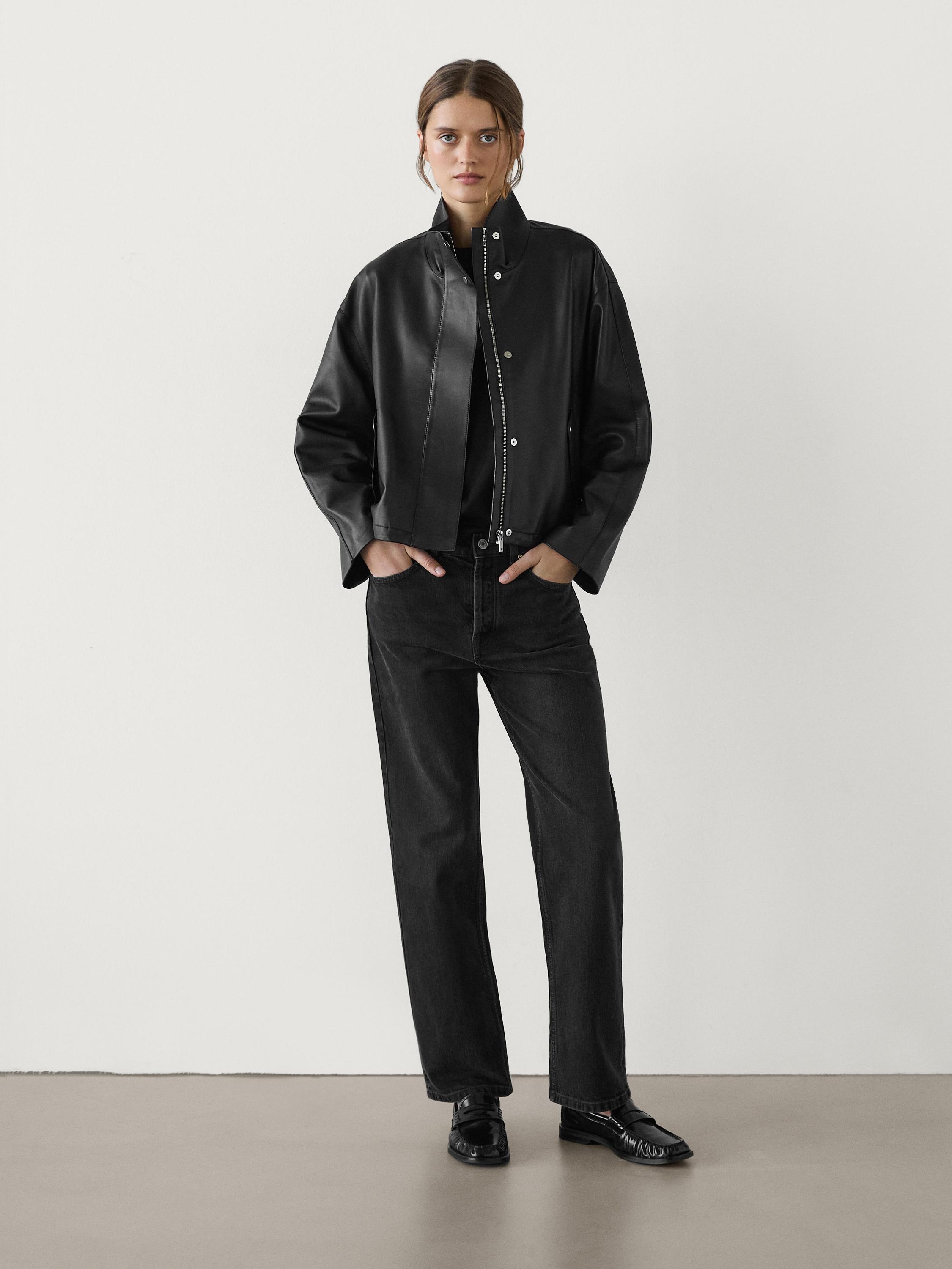 Loose-fitting nappa leather jacket · Black · Skirts | Massimo Dutti