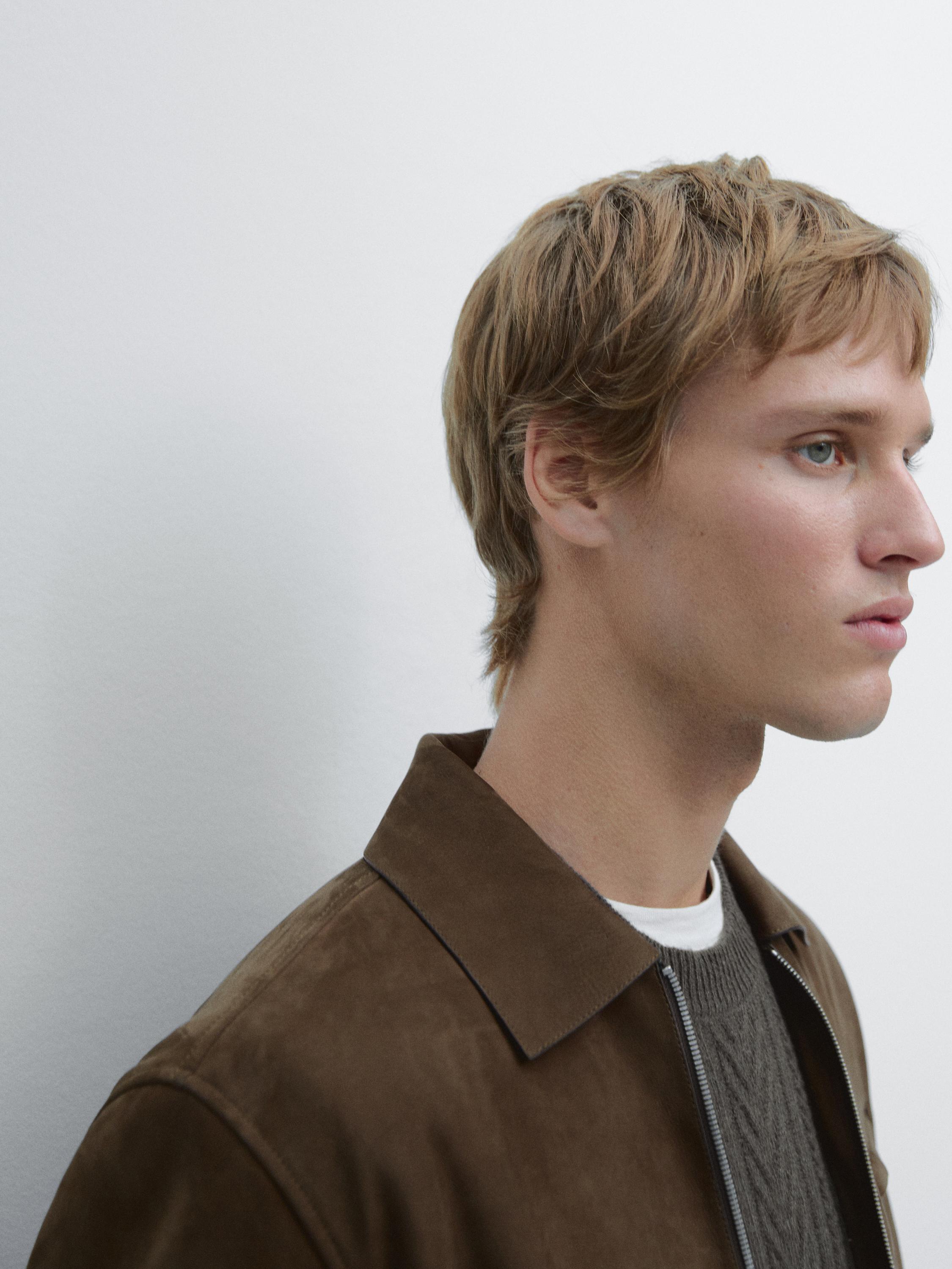 Short suede leather jacket — OLIVE