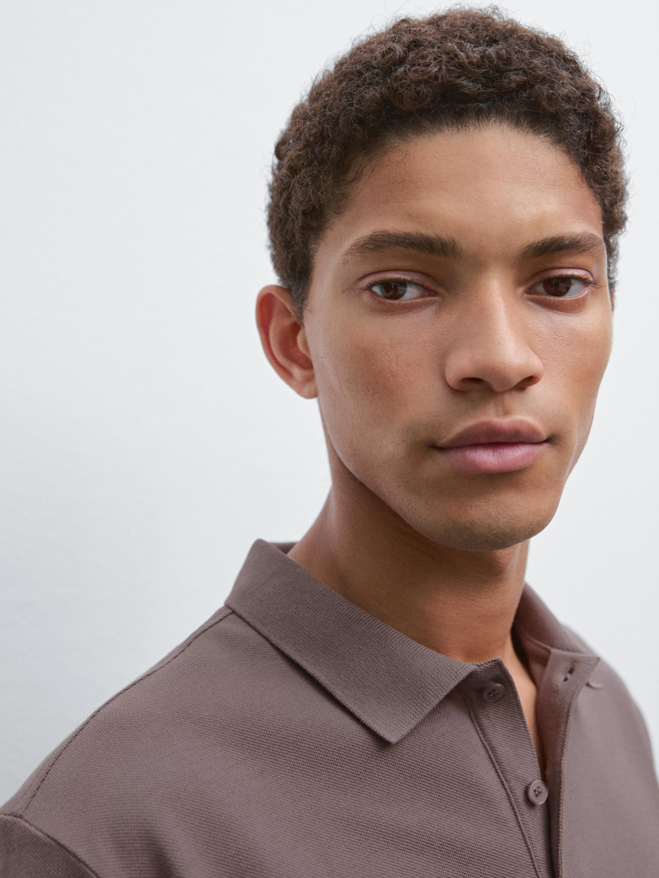 Micro textured piqué cotton polo shirt