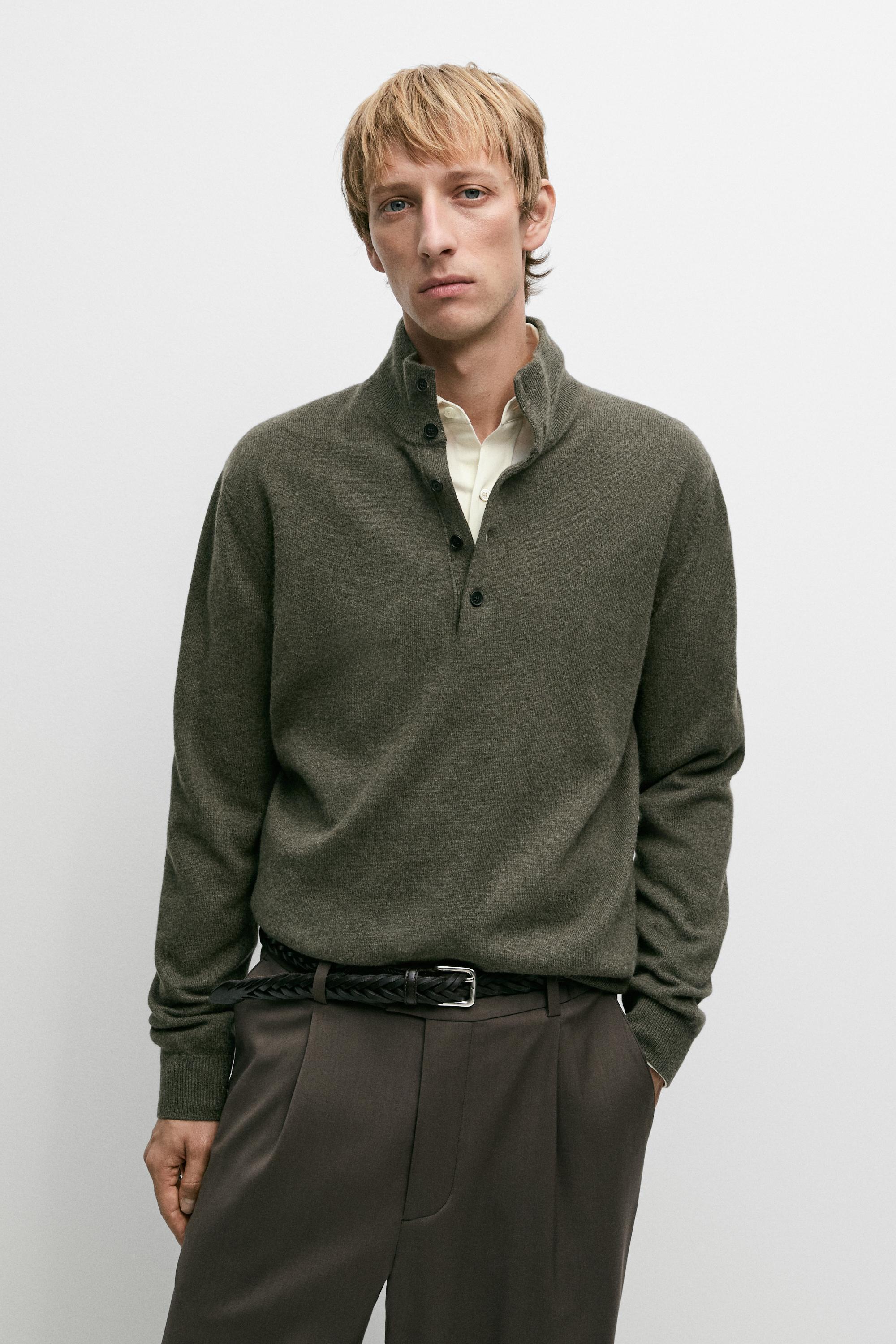 Wool blend mock neck knit sweater