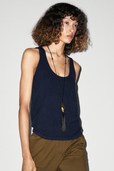 Wool blend knit round neck top — NAVY BLUE 3