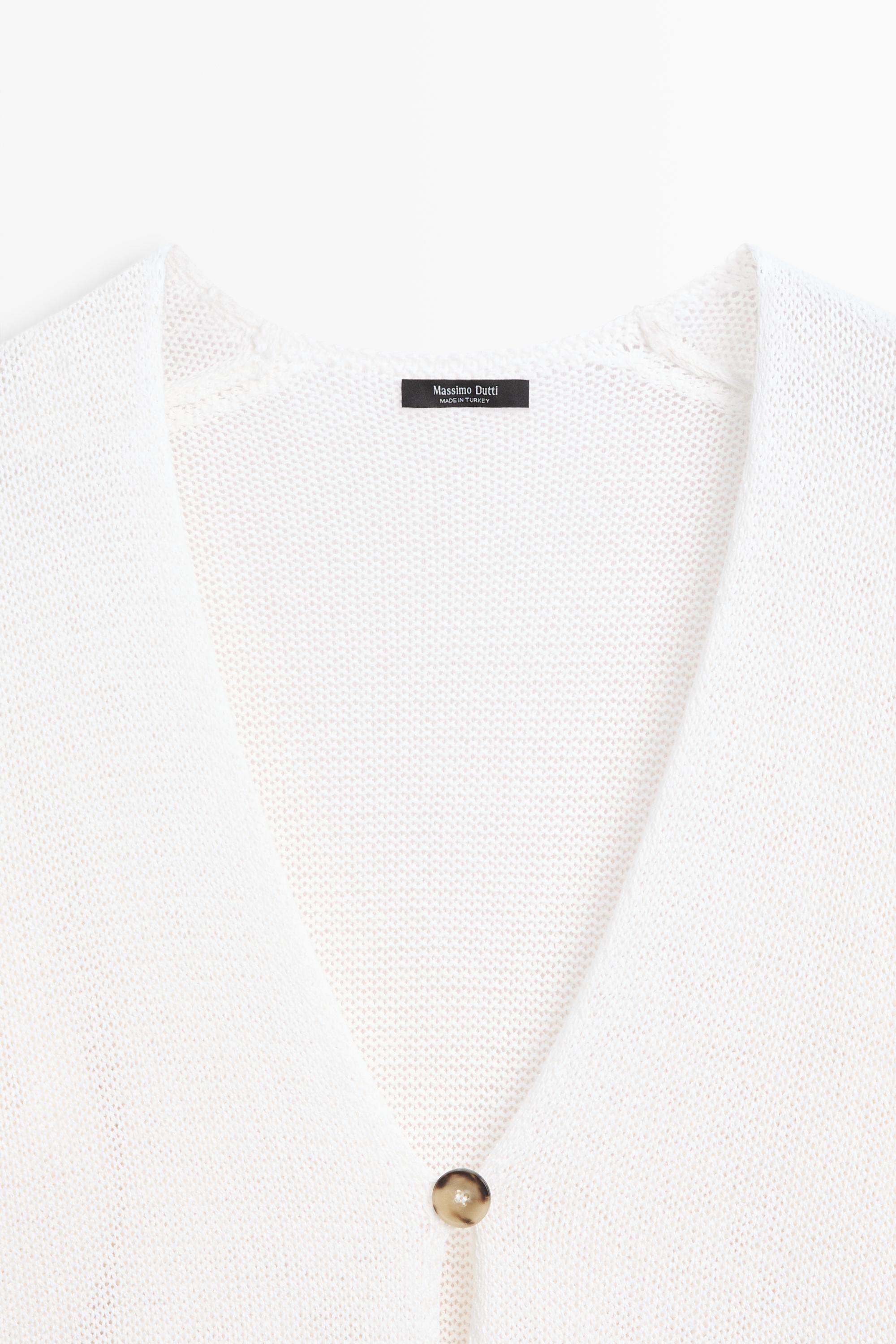 Long knit V-neck cardigan — WHITE