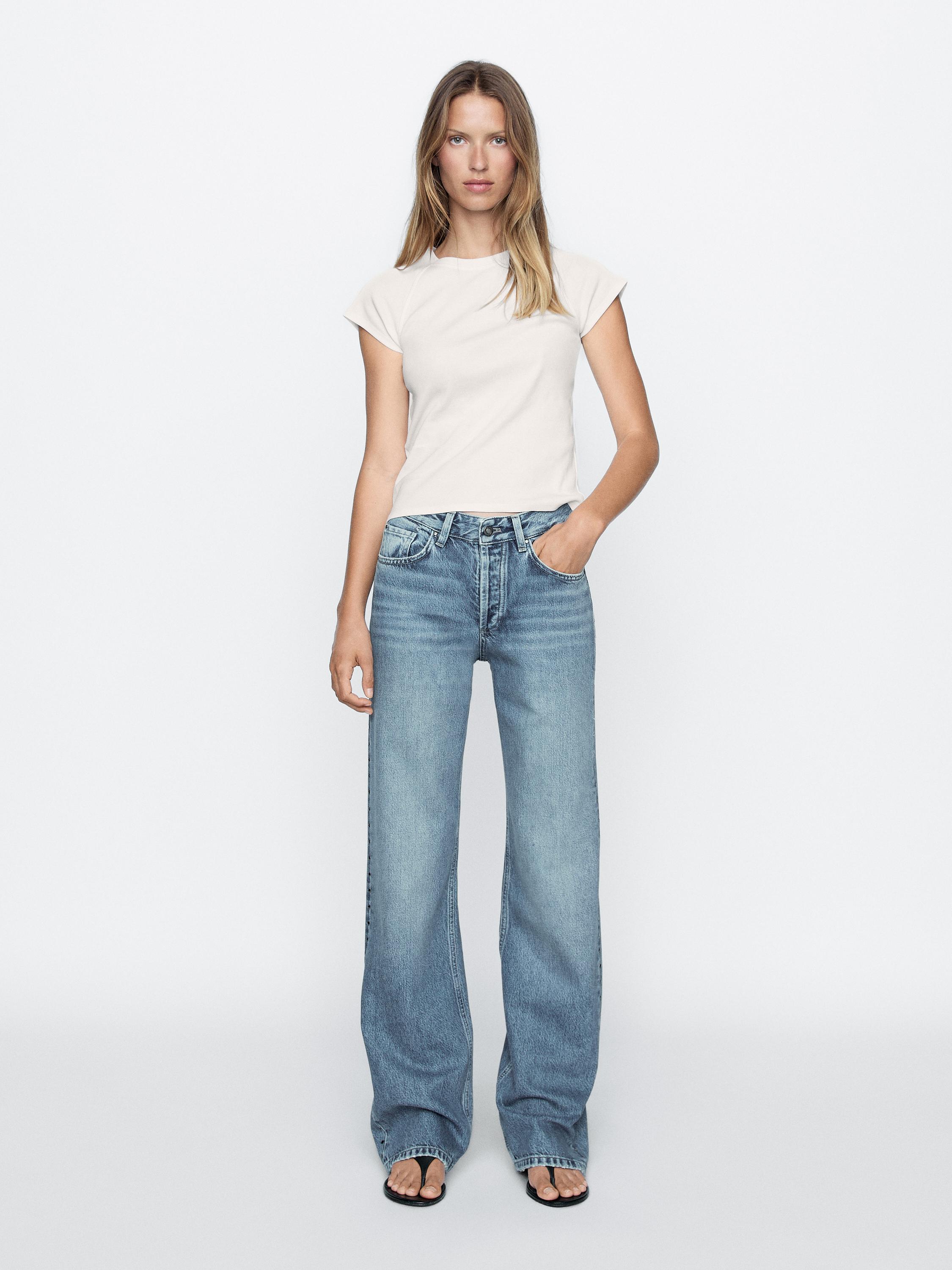 Mid-rise wide-leg jeans with studs