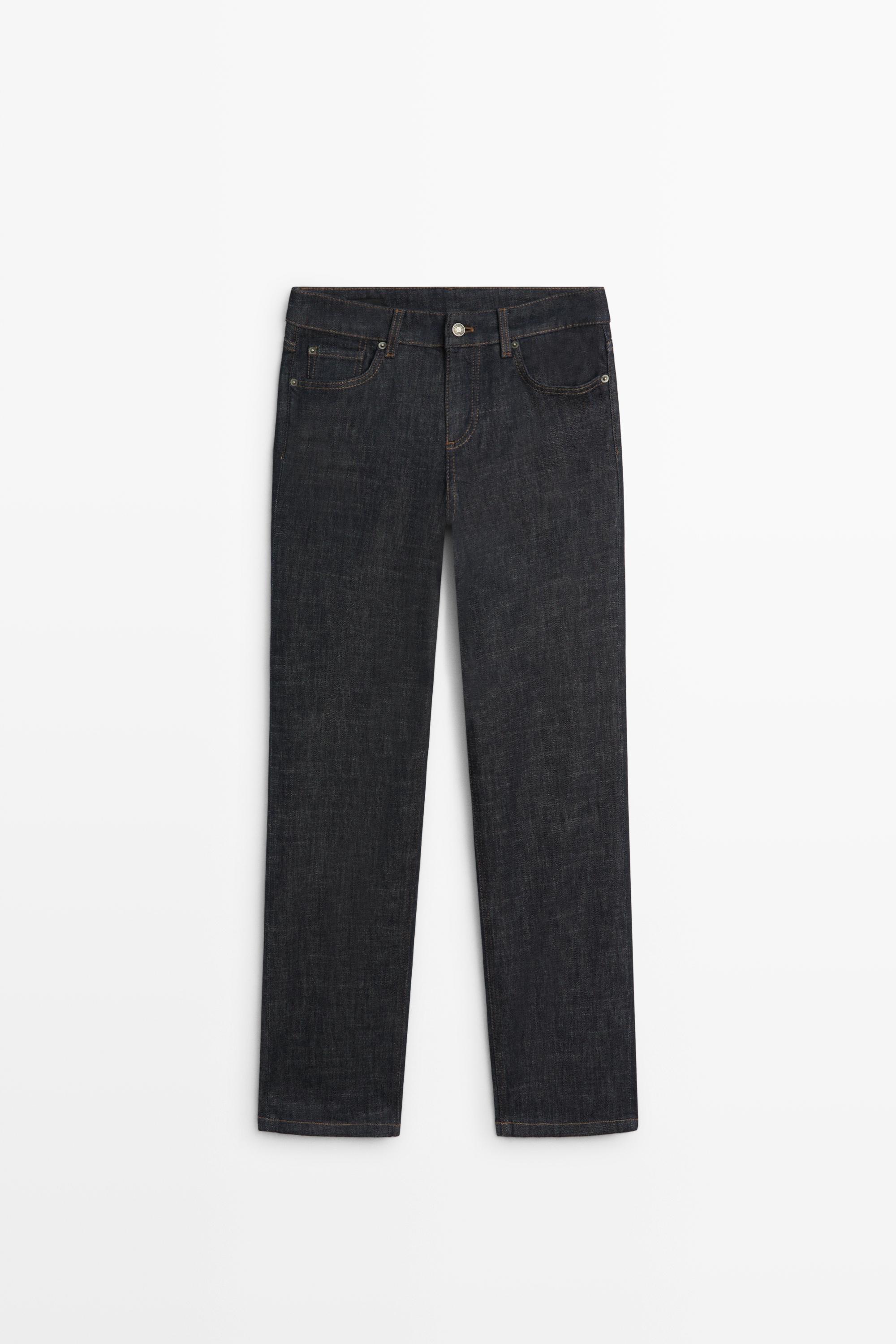 Jeans med rak passform och låg midja · Mörkblå, Medelblå · Trousers ...