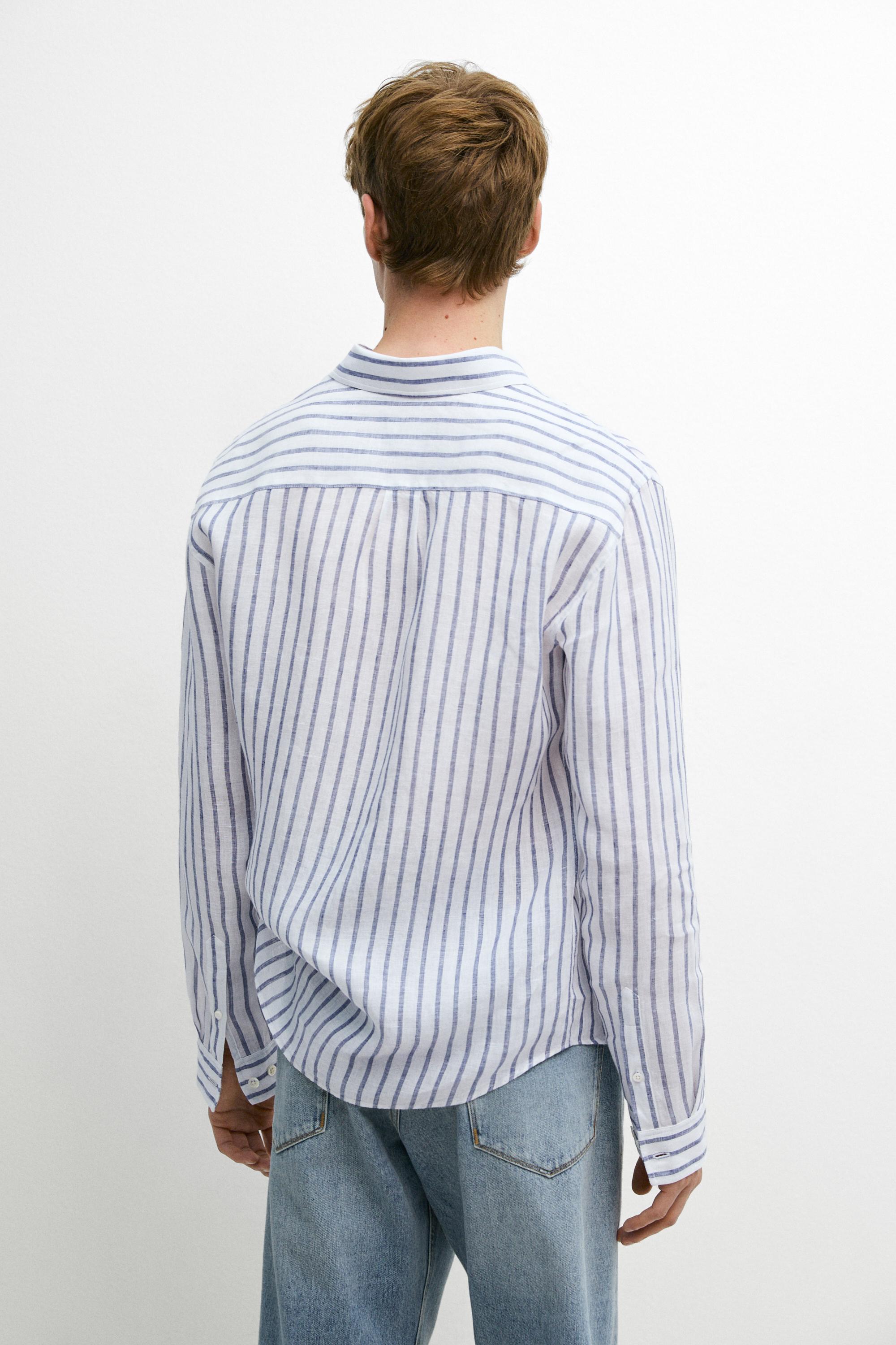 100% linen striped shirt — DARK BLUE