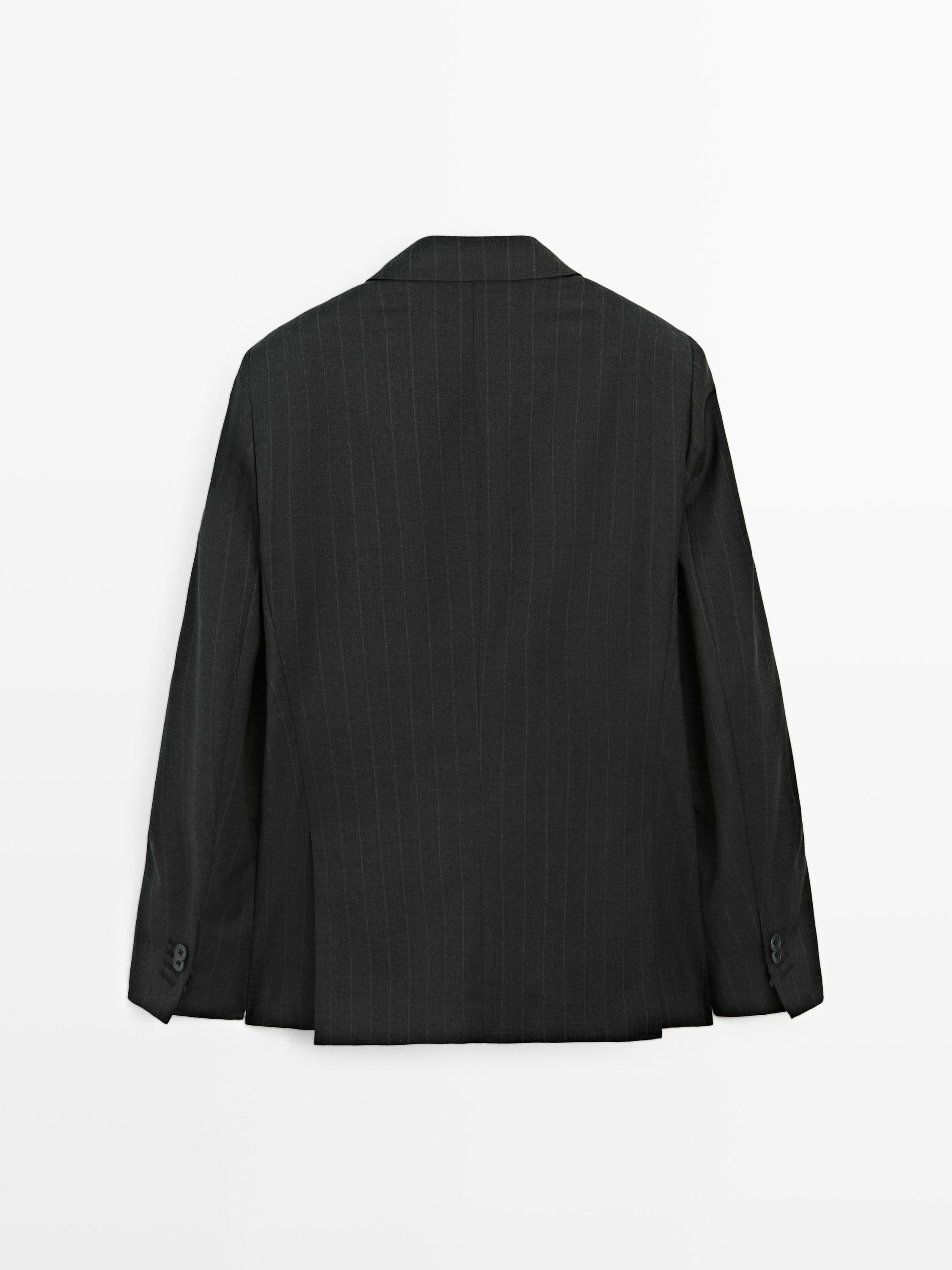 100% cool wool pinstripe suit blazer — GREY